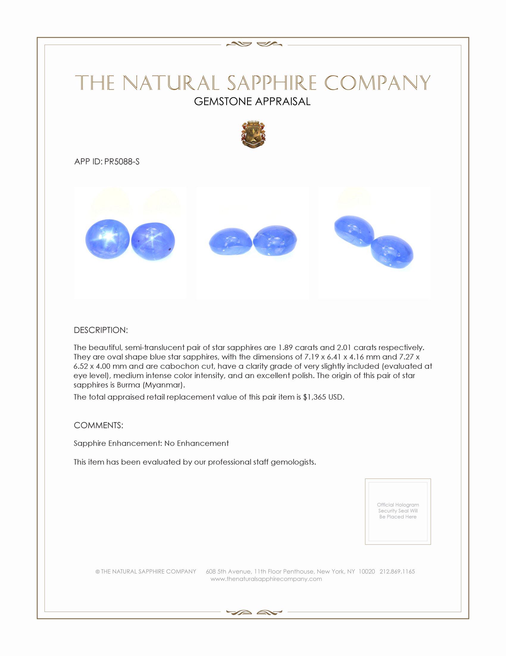 3.90 Ct.Tw. Blue Star Sapphire Pair from Burma (Myanmar)