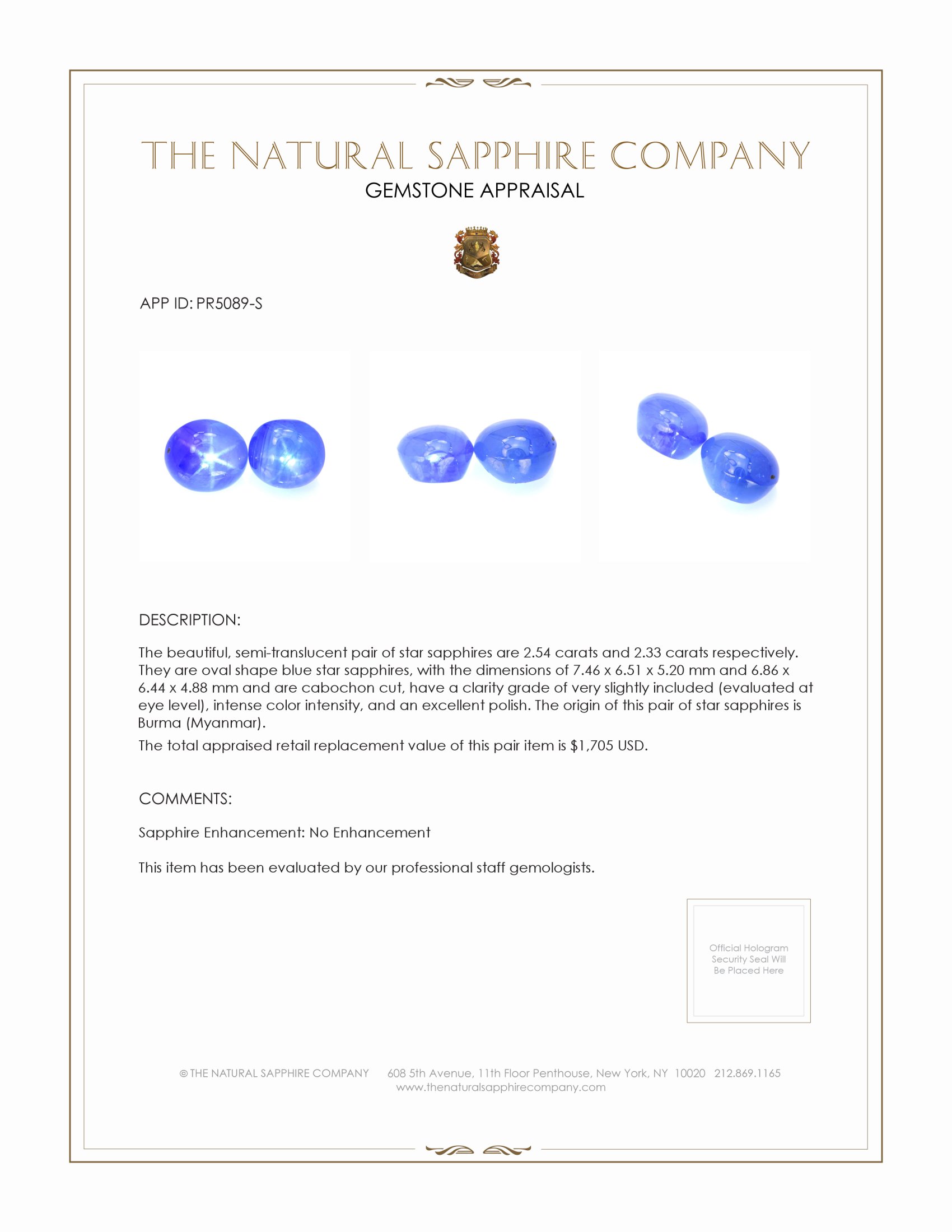 4.87 Ct.Tw. Blue Star Sapphire Pair from Burma (Myanmar)
