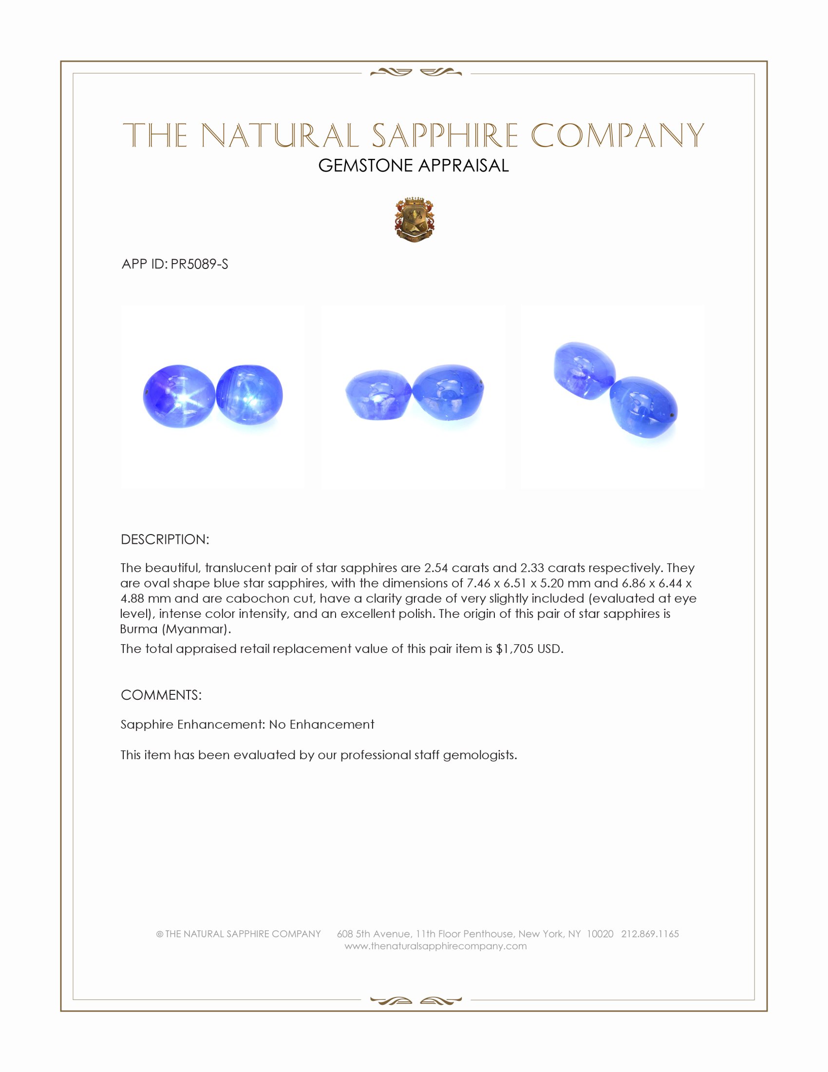 4.87 Ct.Tw. Blue Star Sapphire Pair from Burma (Myanmar)