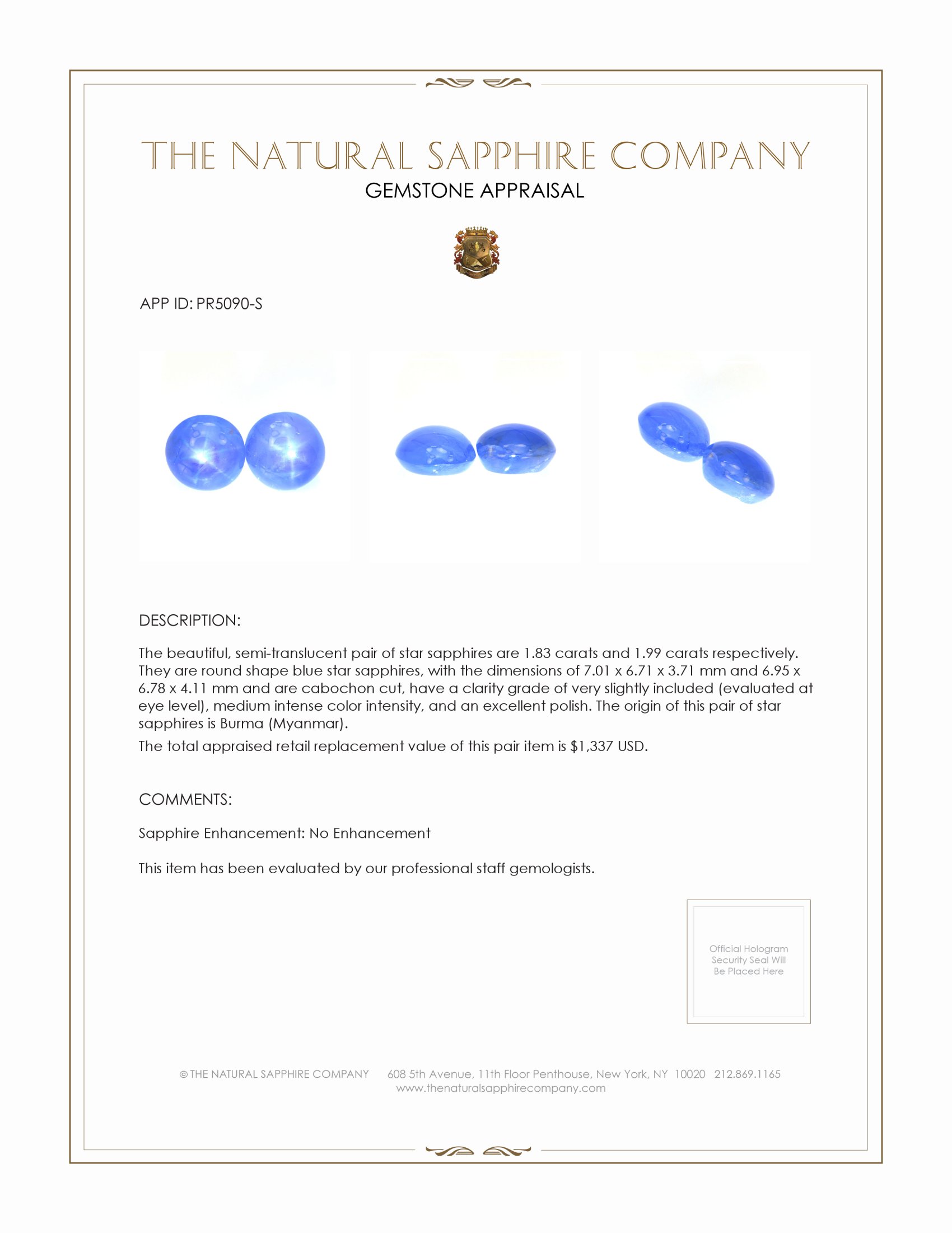 3.82 Ct.Tw. Blue Star Sapphire Pair from Burma (Myanmar)