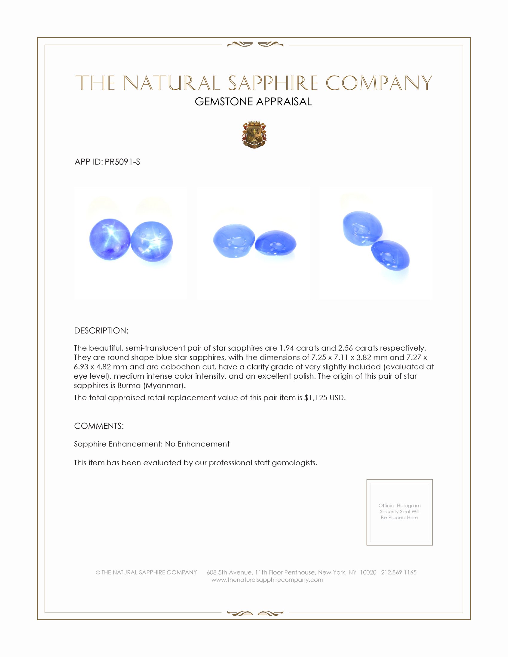 4.50 Ct.Tw. Blue Star Sapphire Pair from Burma (Myanmar)