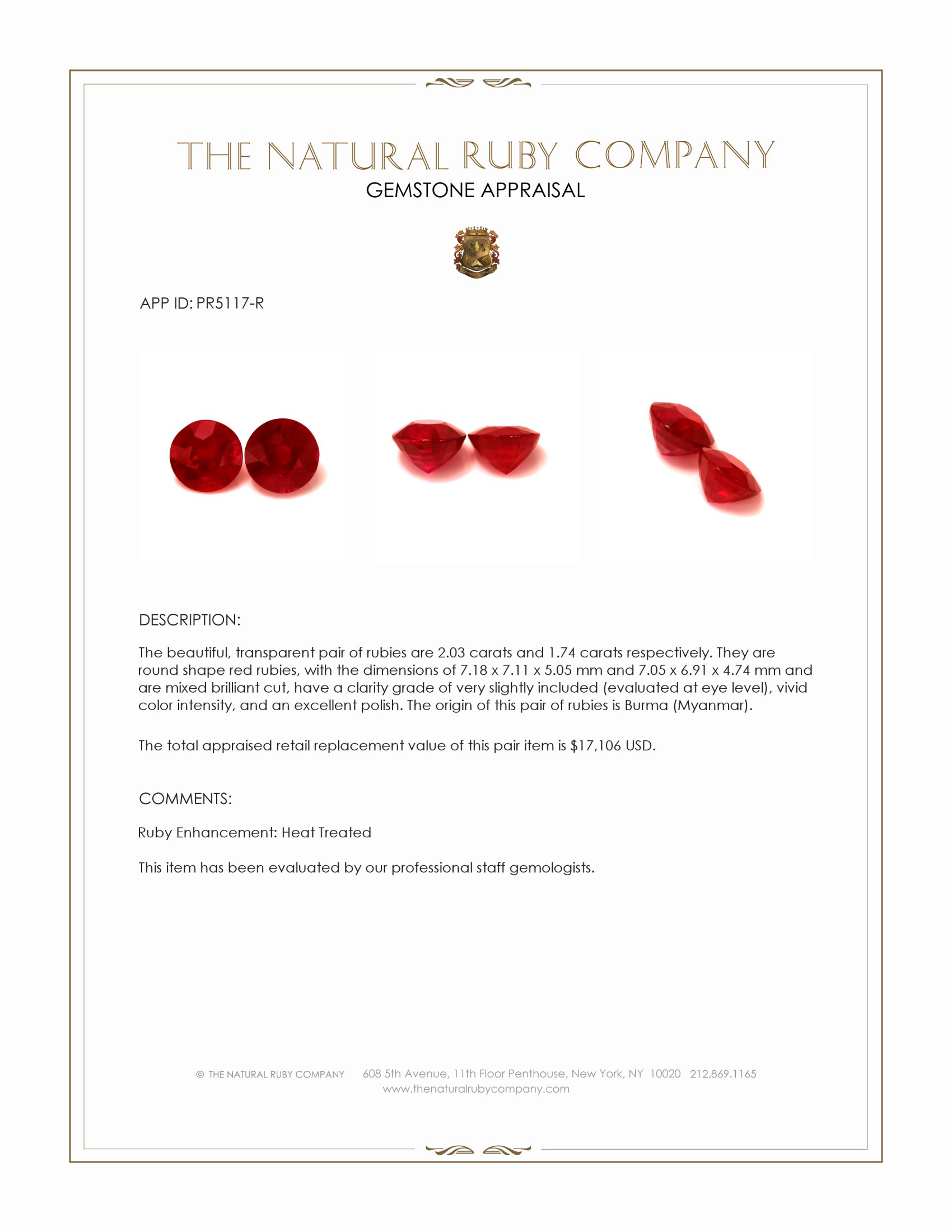 3.77 Ct.Tw. Ruby Pair from Burma (Myanmar)