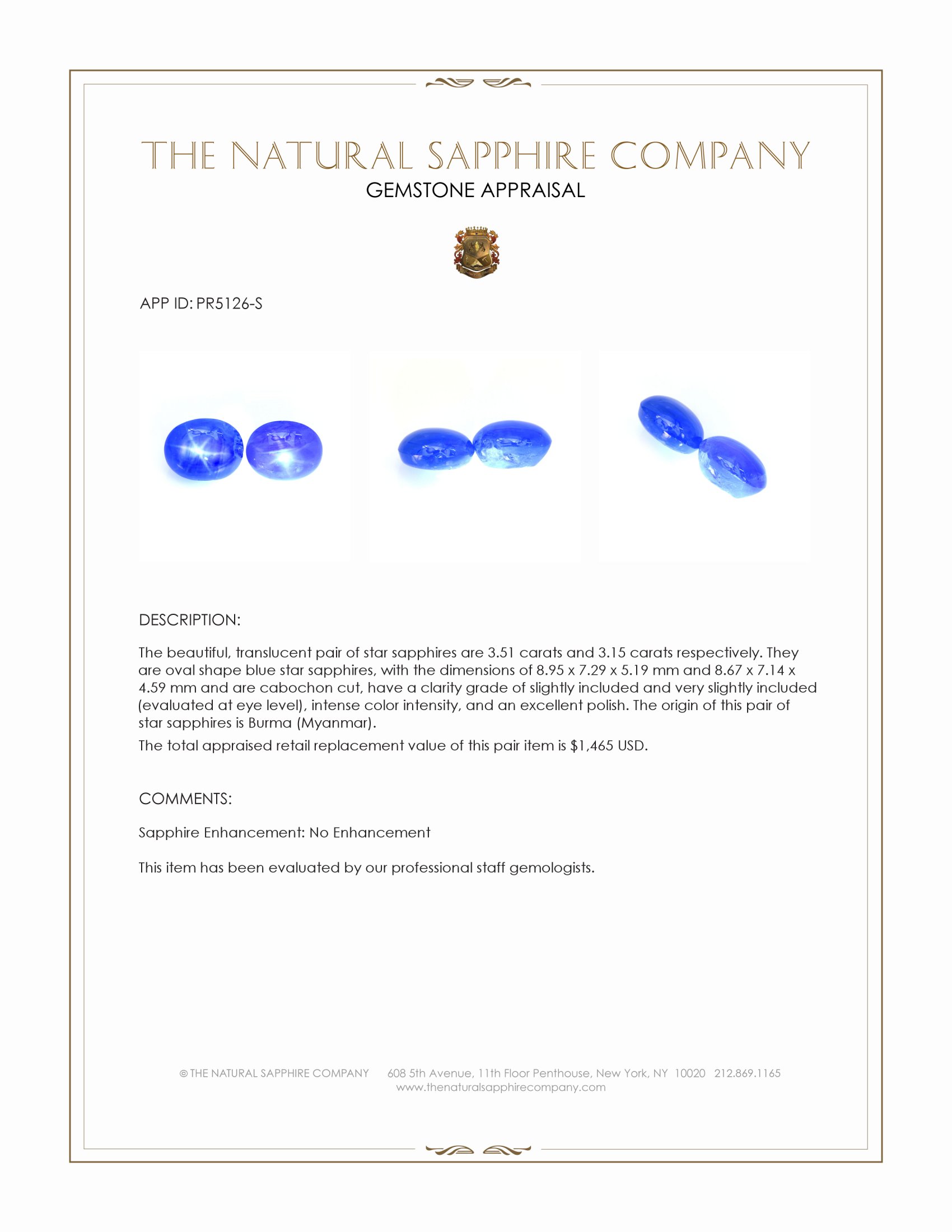 6.66 Ct.Tw. Blue Star Sapphire Pair from Burma (Myanmar)