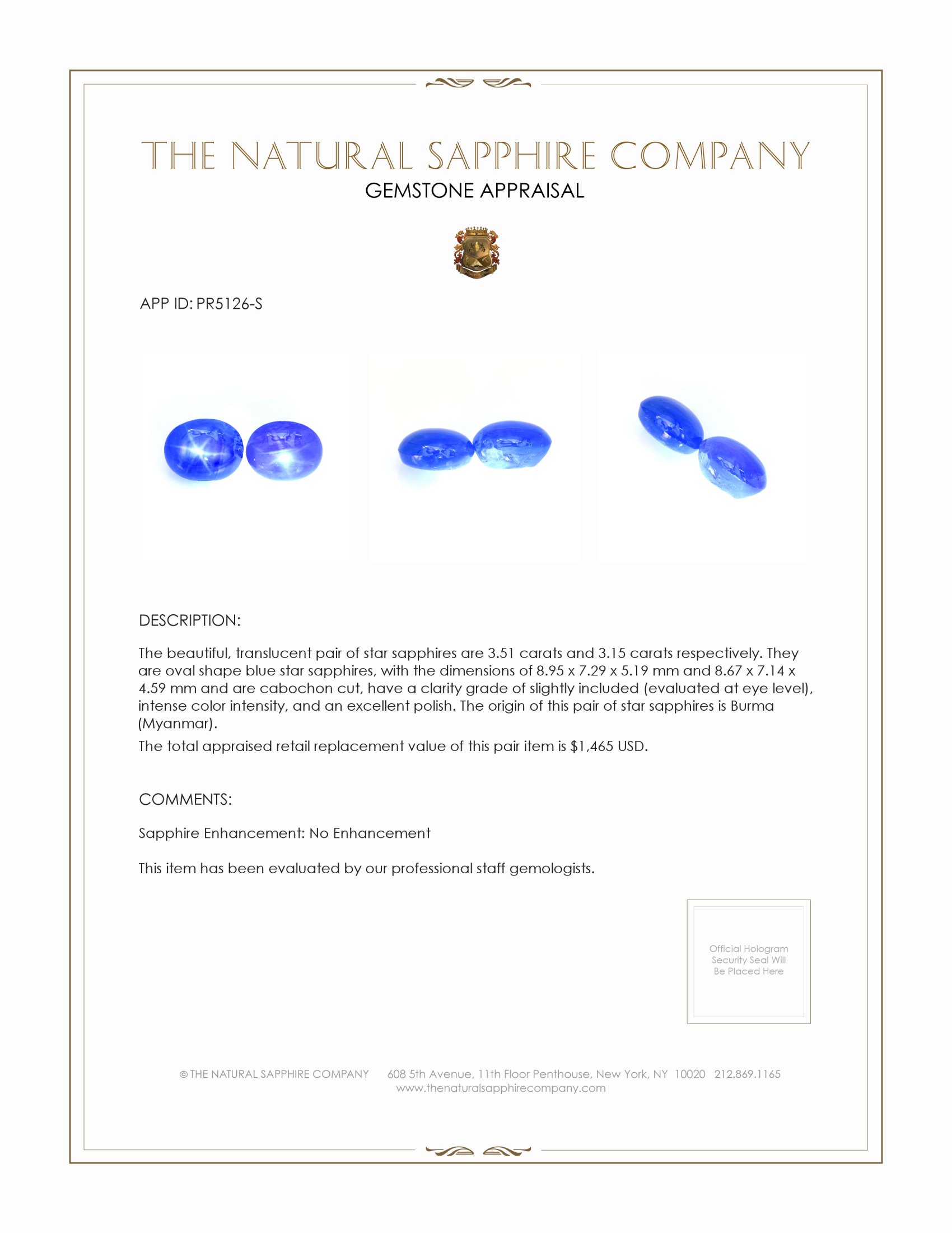 6.66 Ct.Tw. Blue Star Sapphire Pair from Burma (Myanmar)