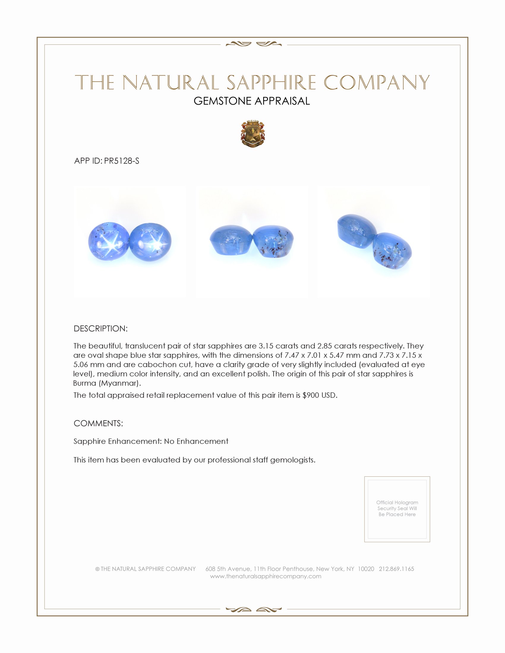 6.00 Ct.Tw. Blue Star Sapphire Pair from Burma (Myanmar)