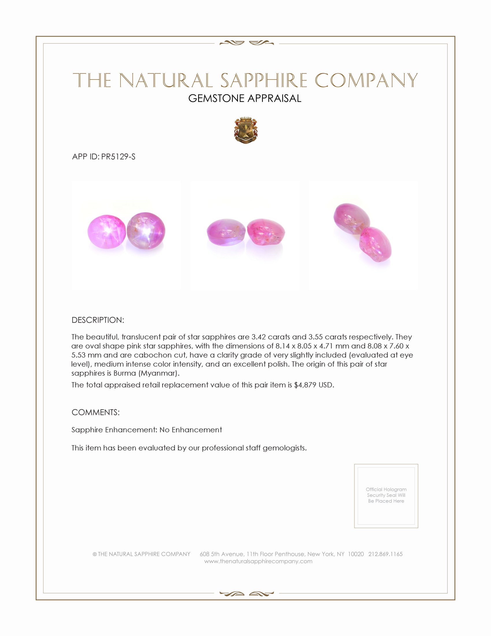 6.97 Ct.Tw. Pink Star Sapphire Pair from Burma (Myanmar)