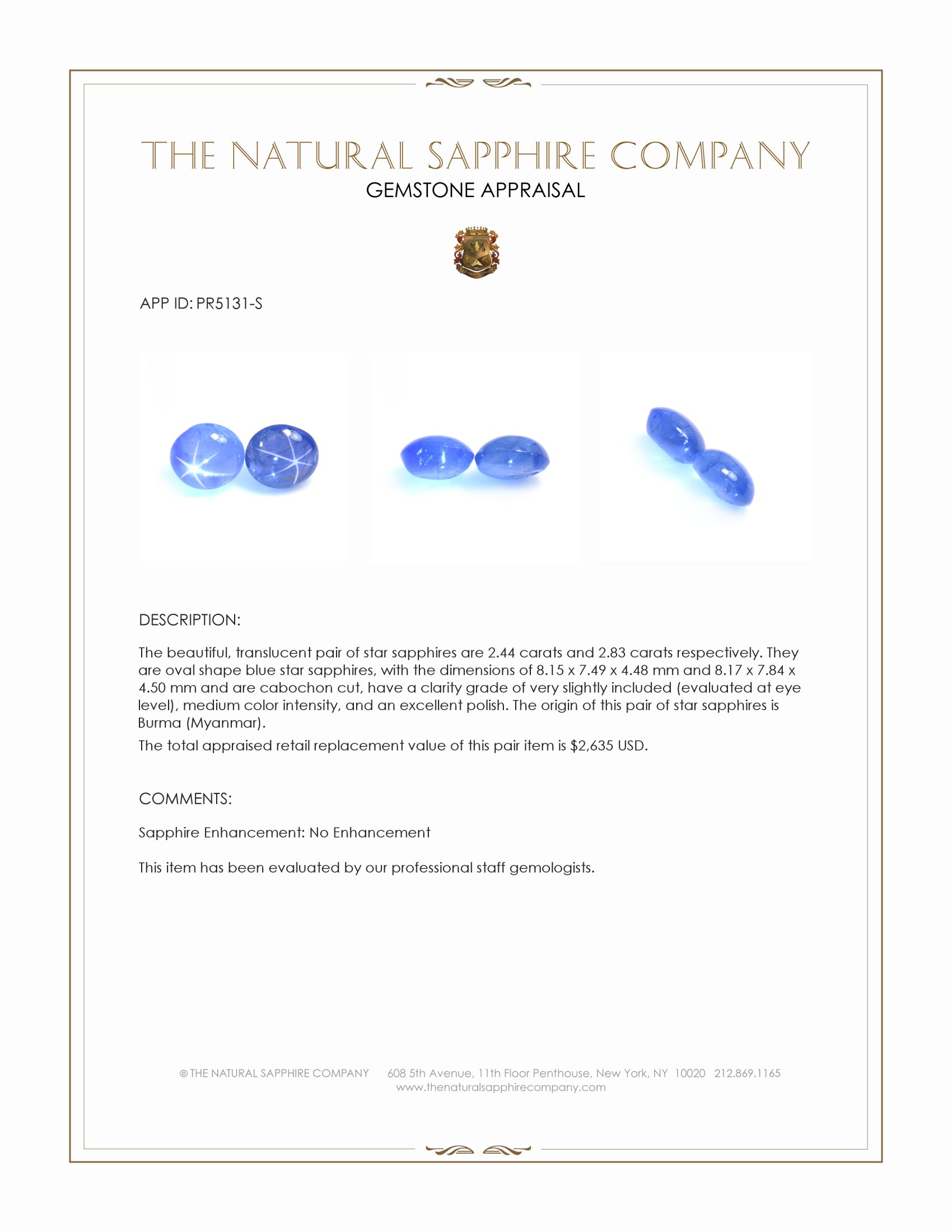 5.27 Ct.Tw. Blue Star Sapphire Pair from Burma (Myanmar)