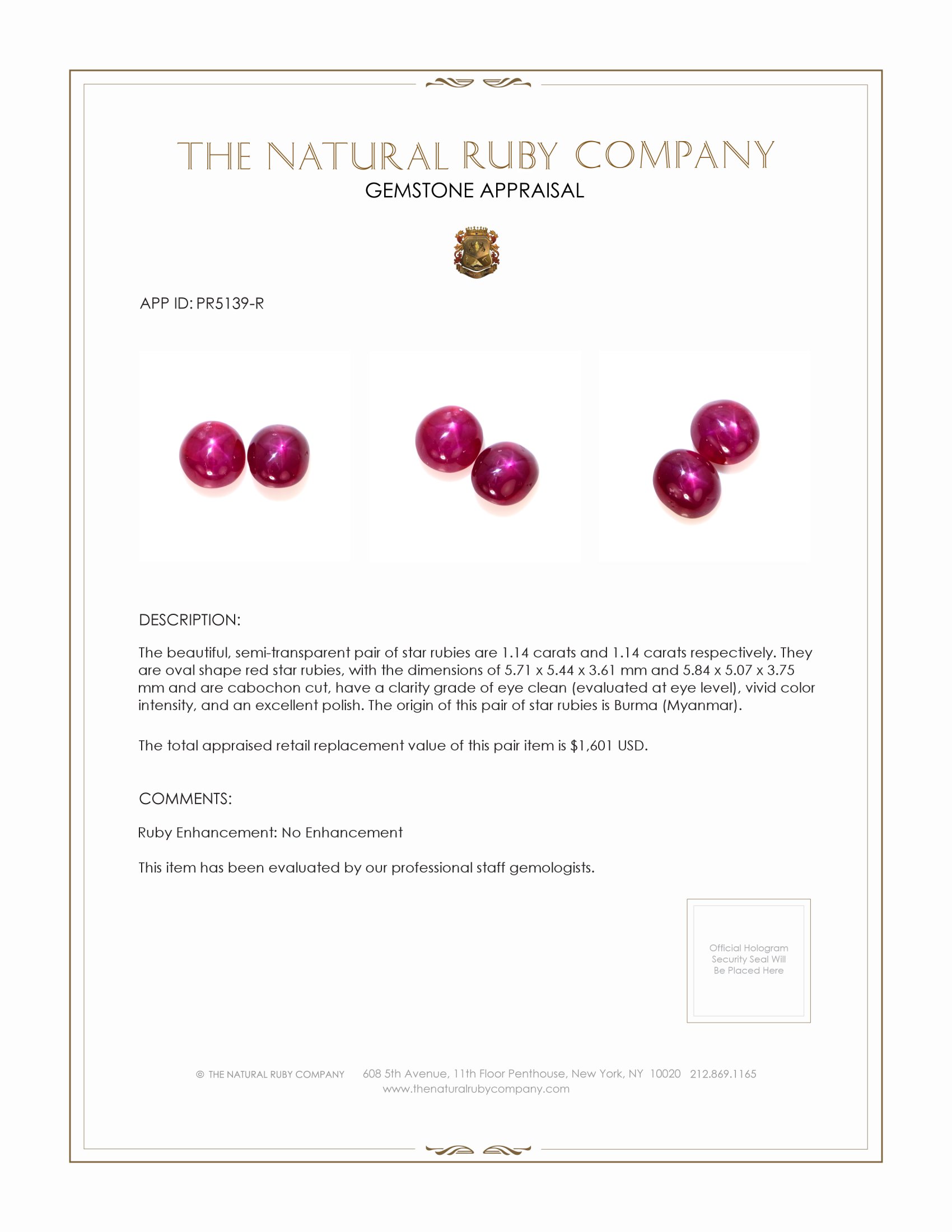 2.28 Ct.Tw. Star Ruby Pair from Burma (Myanmar)