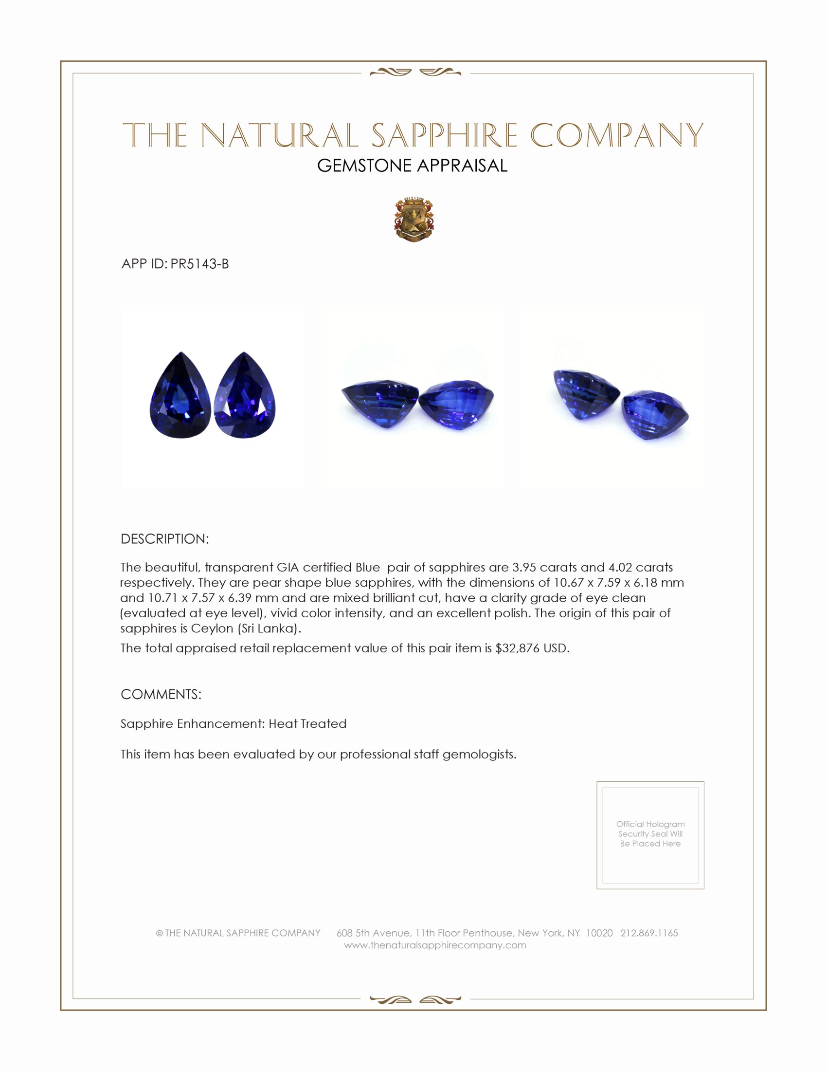 7.97 Ct.Tw. Blue Sapphire Pair from Ceylon (Sri Lanka)