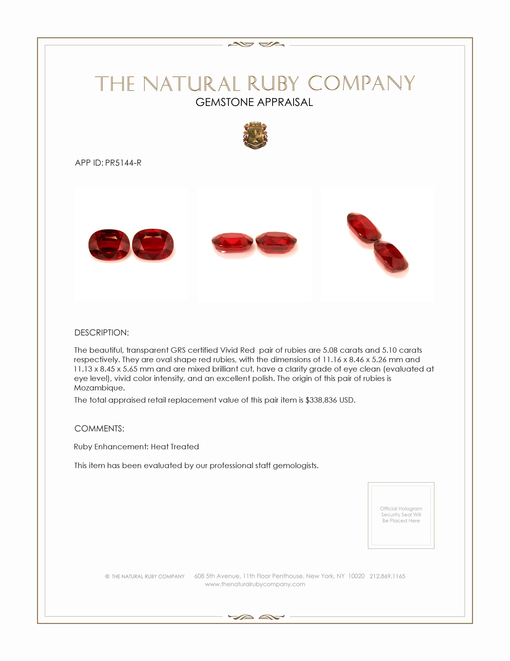 10.18 Ct.Tw. Ruby Pair from Mozambique