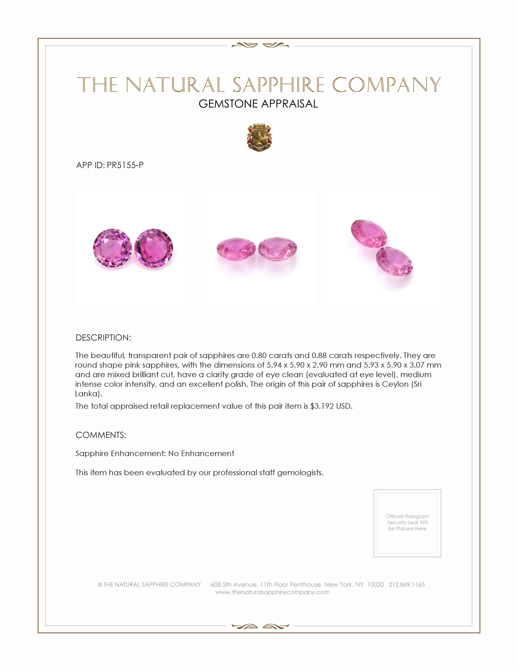 1.68 Ct.Tw. Pink Sapphire Pair from Ceylon (Sri Lanka)