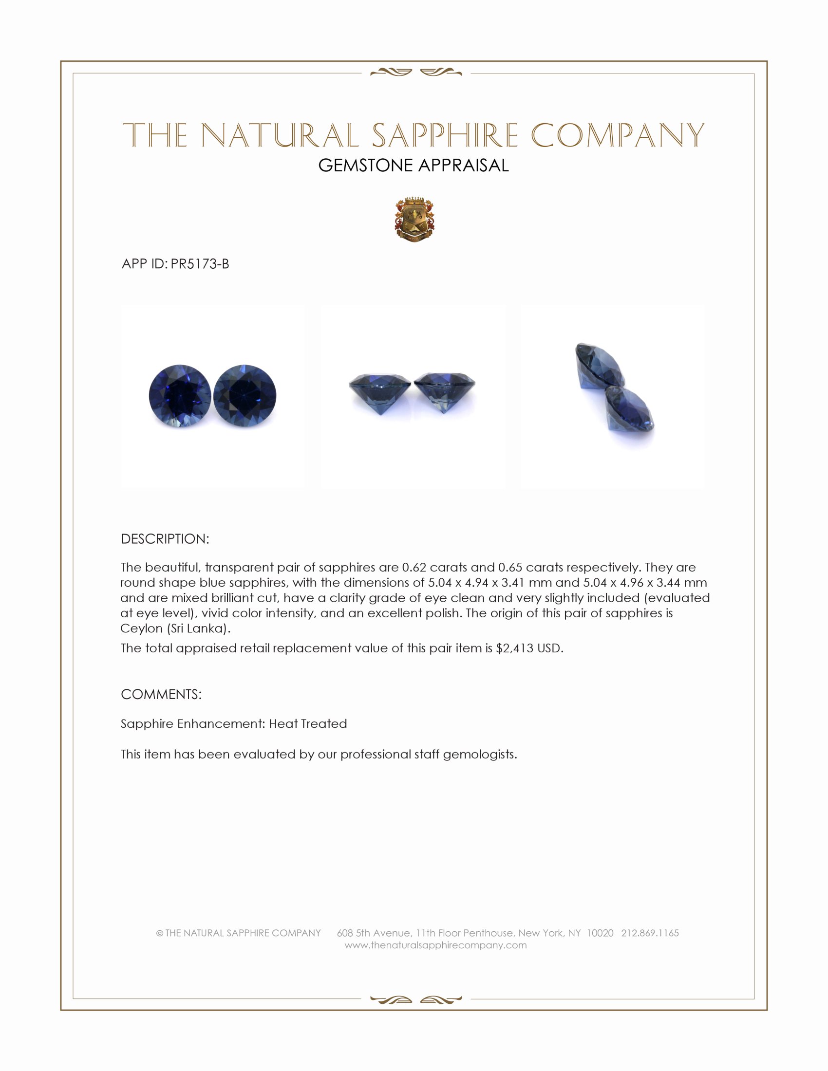 1.27 Ct.Tw. Blue Sapphire Pair from Ceylon (Sri Lanka)