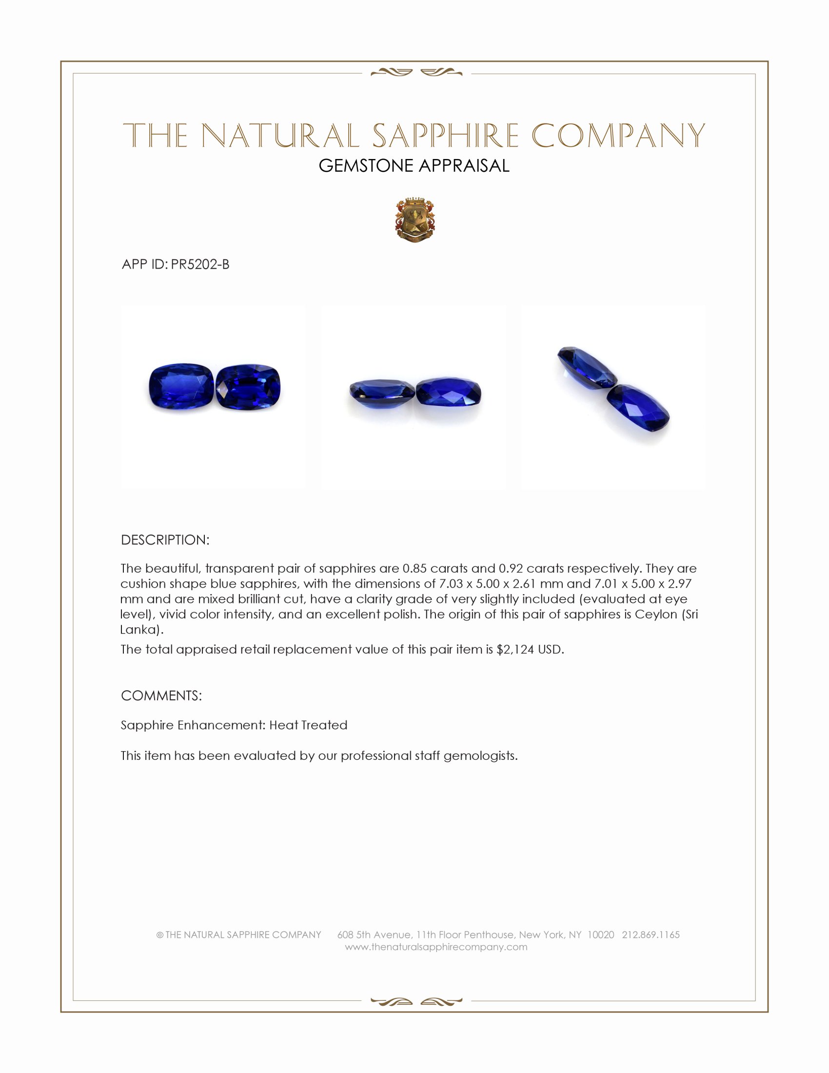 1.77 Ct.Tw. Blue Sapphire Pair from Ceylon (Sri Lanka)
