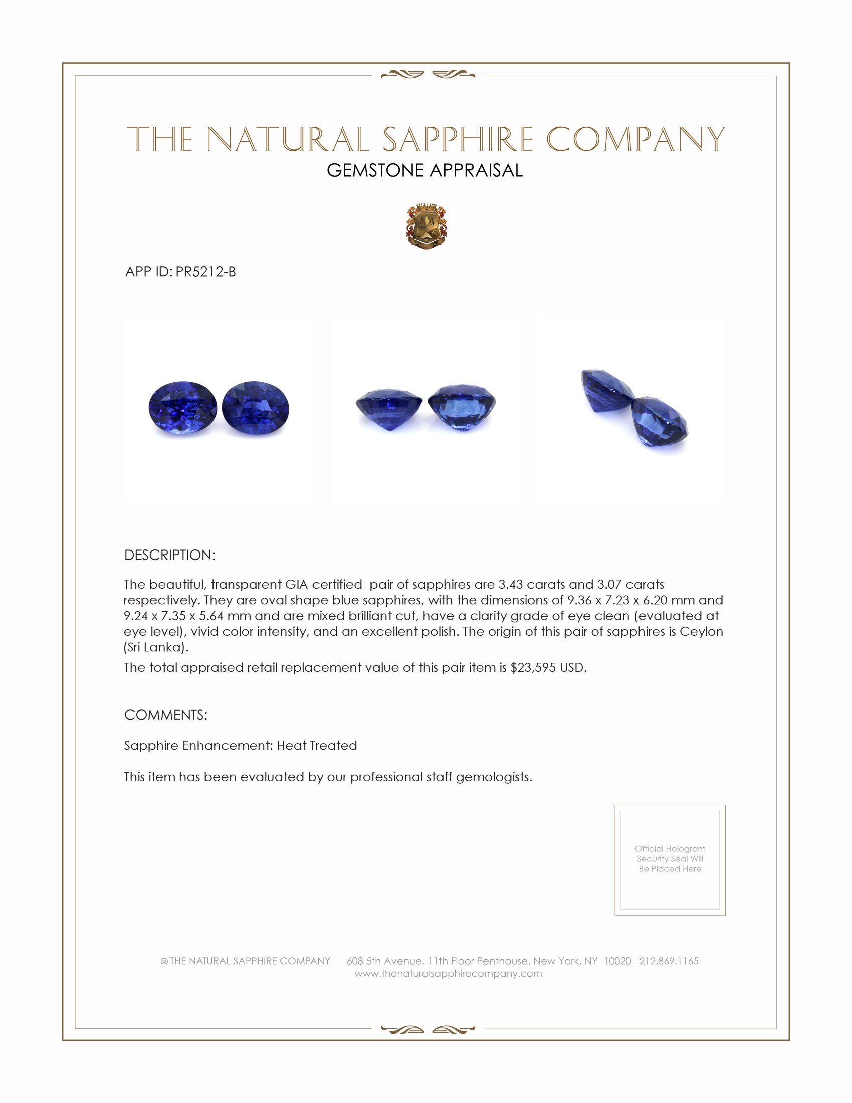 6.50 Ct.Tw. Blue Sapphire Pair from Ceylon (Sri Lanka)