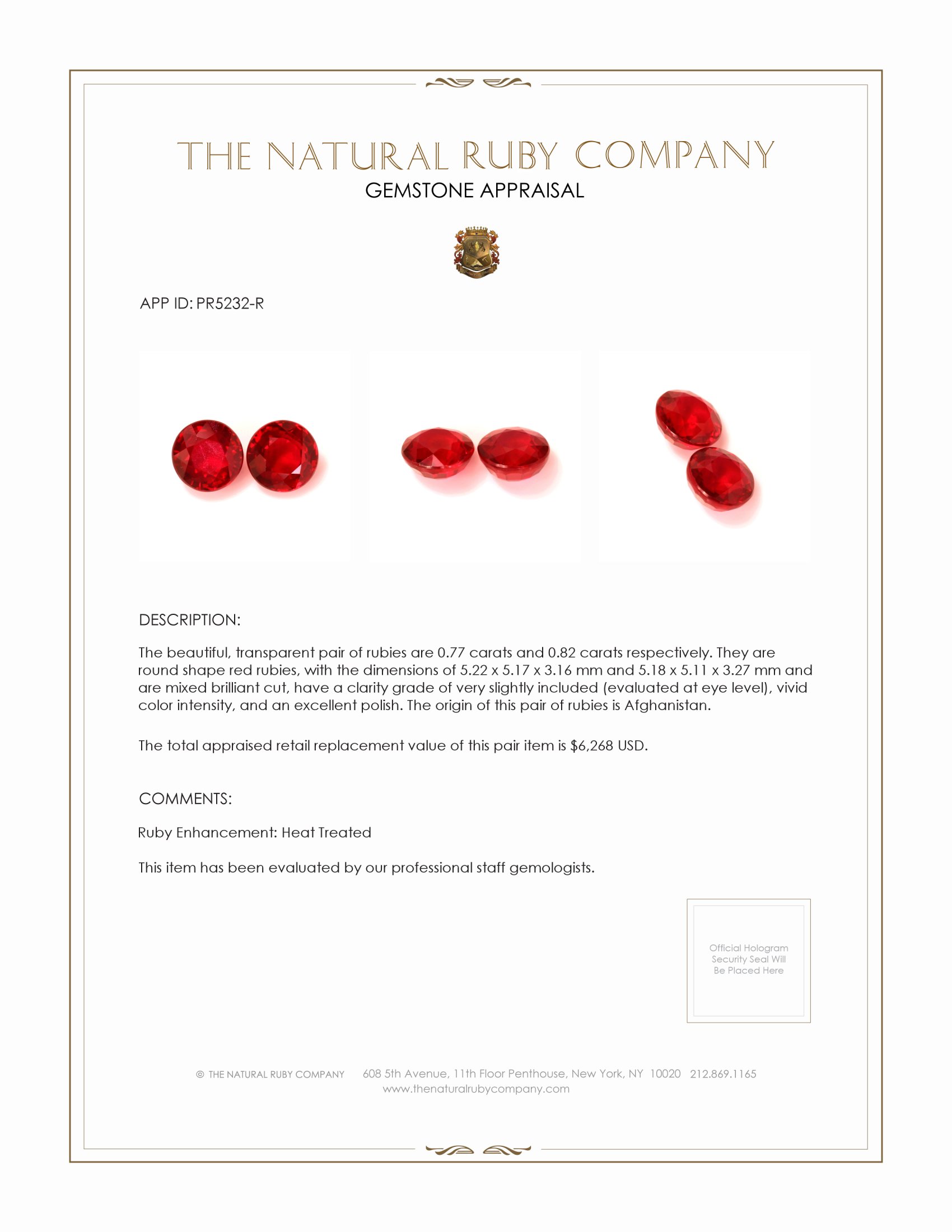 1.59 Ct.Tw. Ruby Pair from Afghanistan