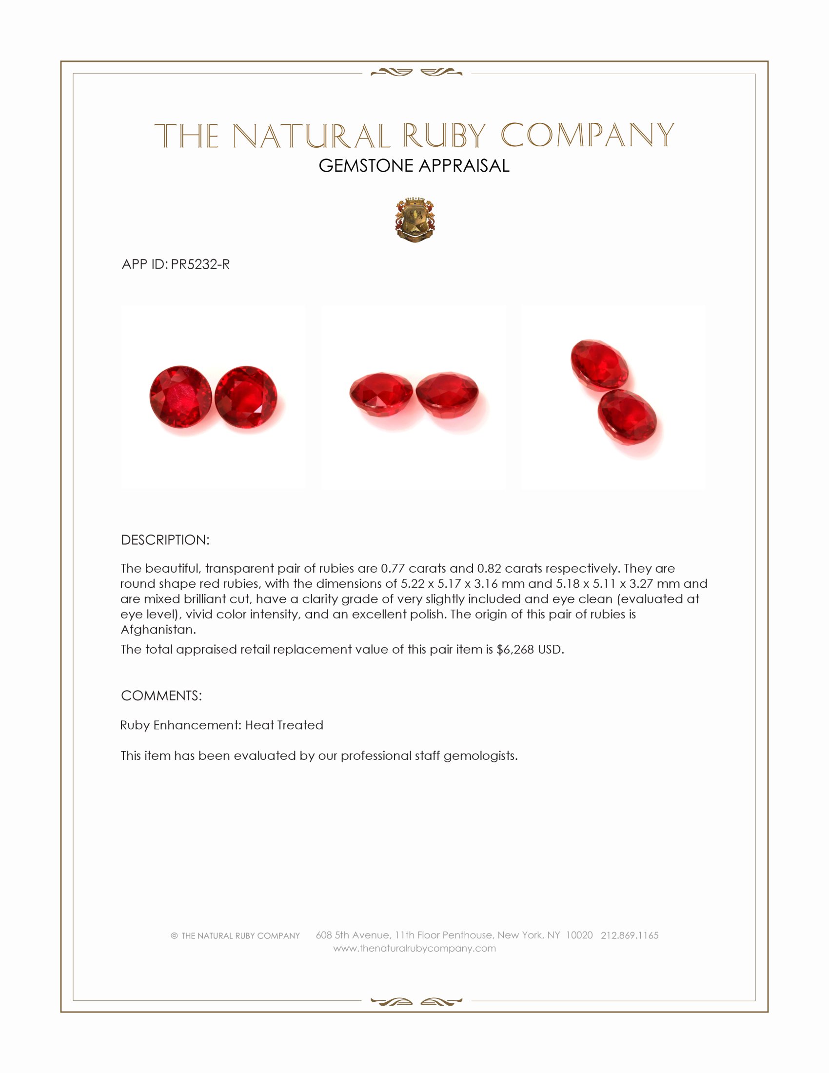 1.59 Ct.Tw. Ruby Pair from Afghanistan