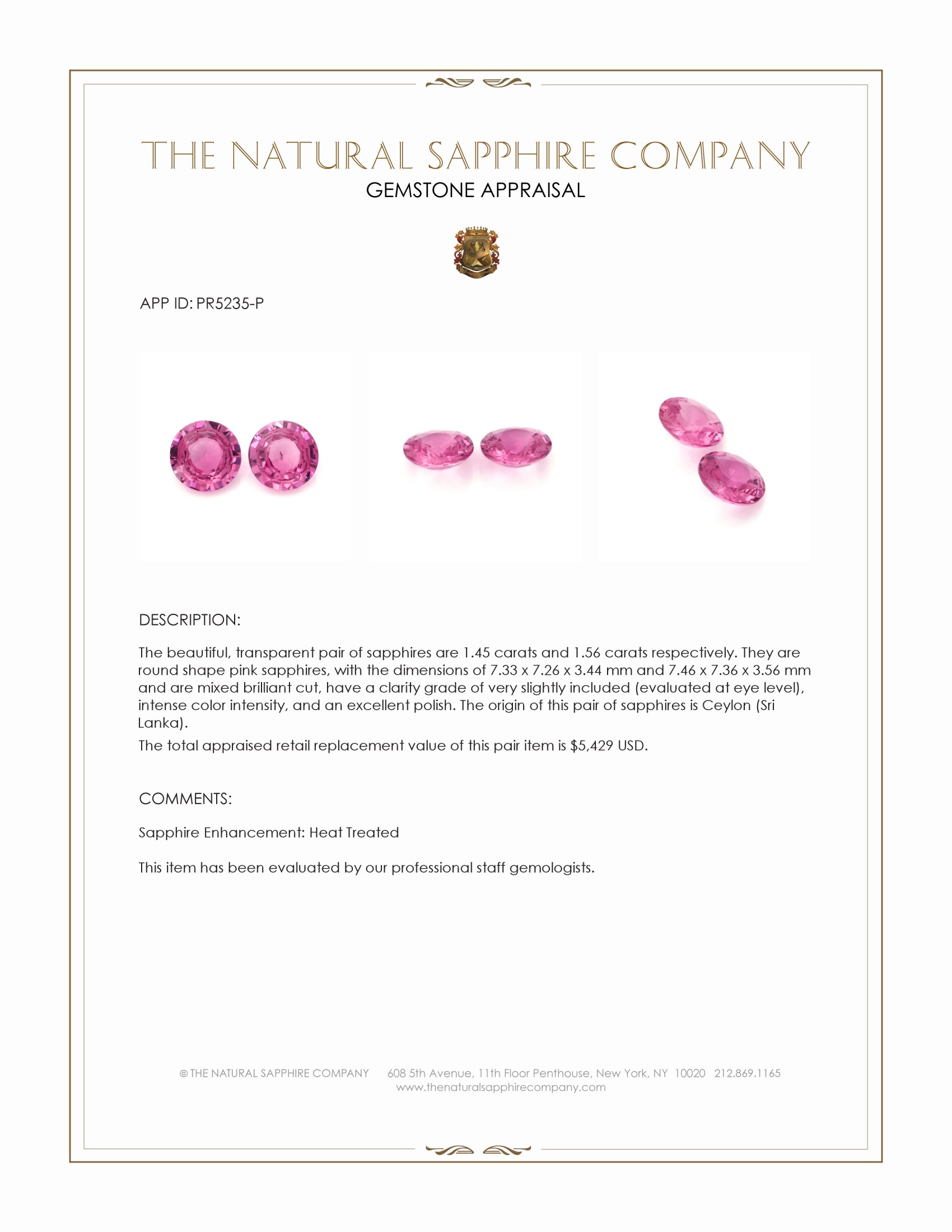 3.01 Ct.Tw. Pink Sapphire Pair from Ceylon (Sri Lanka)