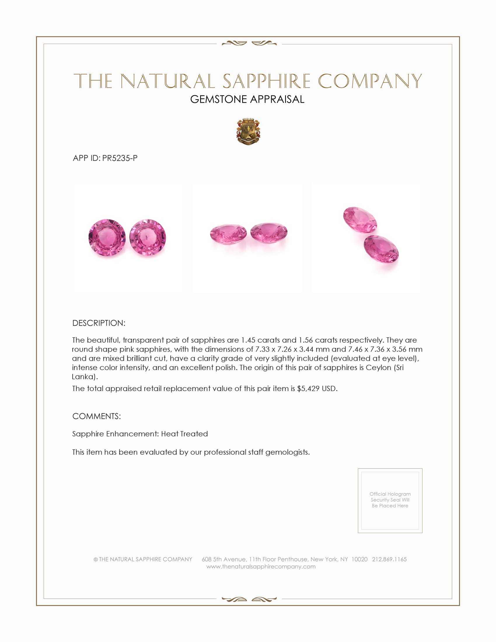 3.01 Ct.Tw. Pink Sapphire Pair from Ceylon (Sri Lanka)