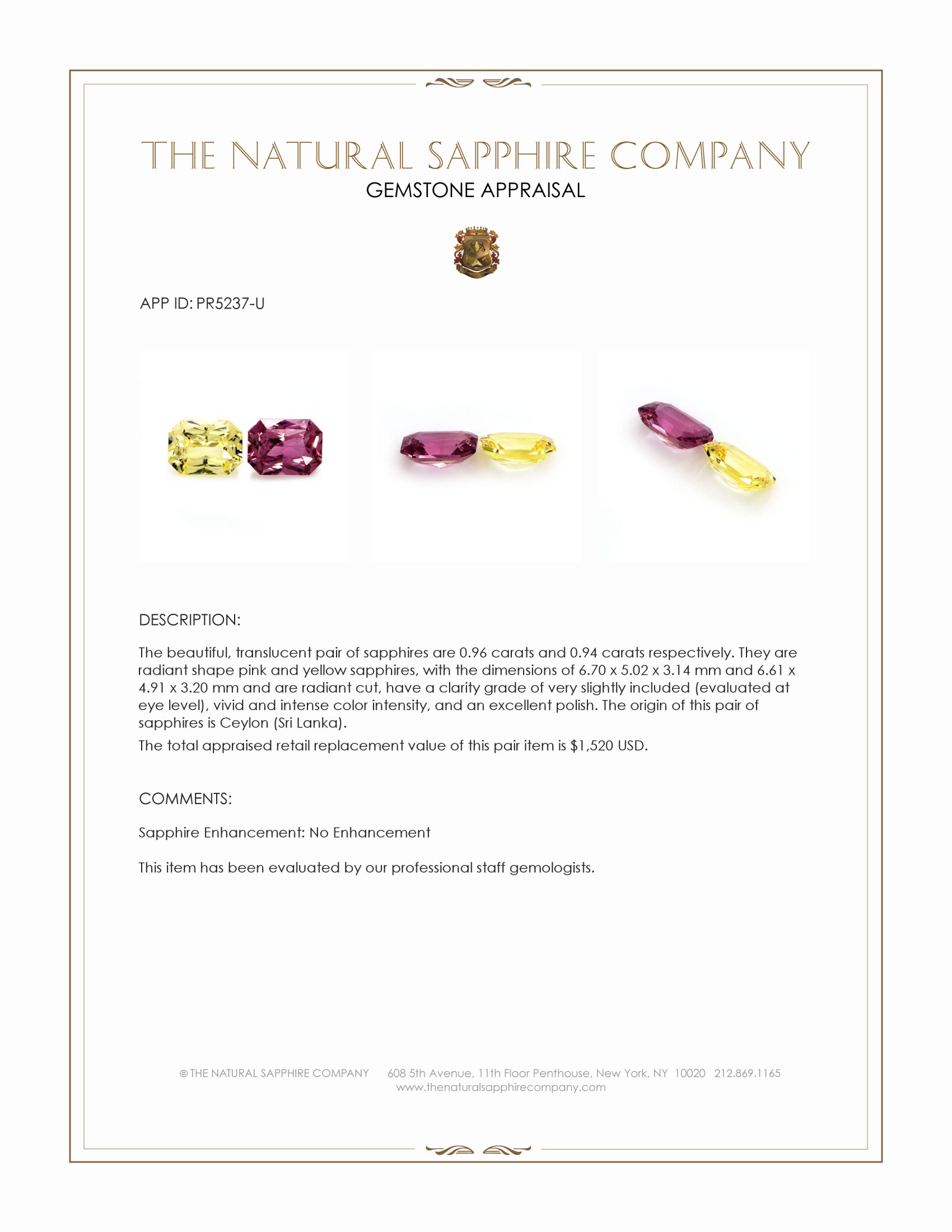 1.90 Ct.Tw. Pink Sapphire Pair from Ceylon (Sri Lanka)