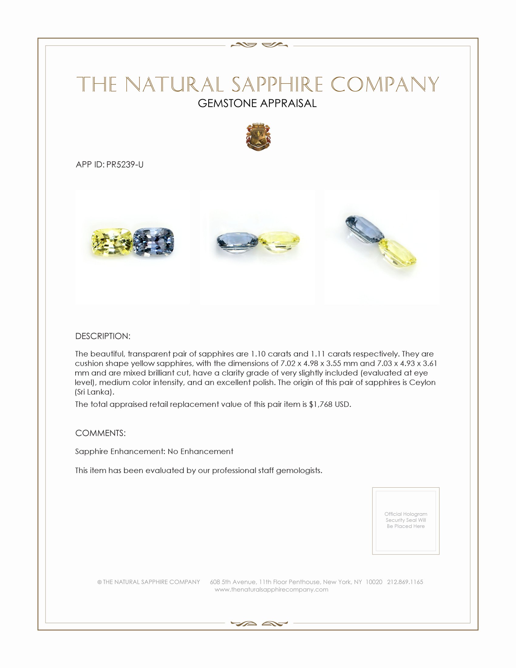 2.21 Ct.Tw. Yellow Sapphire Pair from Ceylon (Sri Lanka)