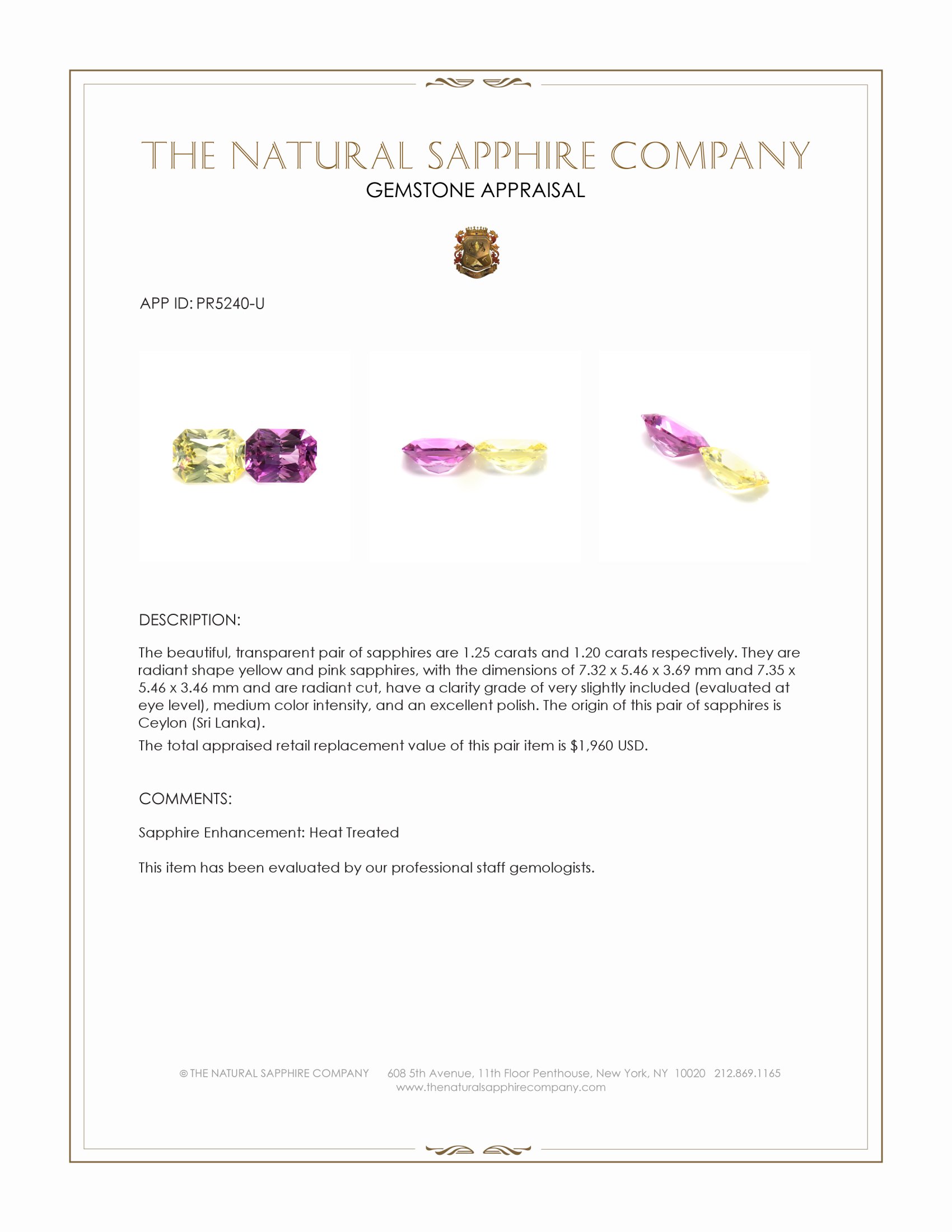 2.45 Ct.Tw. Yellow Sapphire Pair from Ceylon (Sri Lanka)