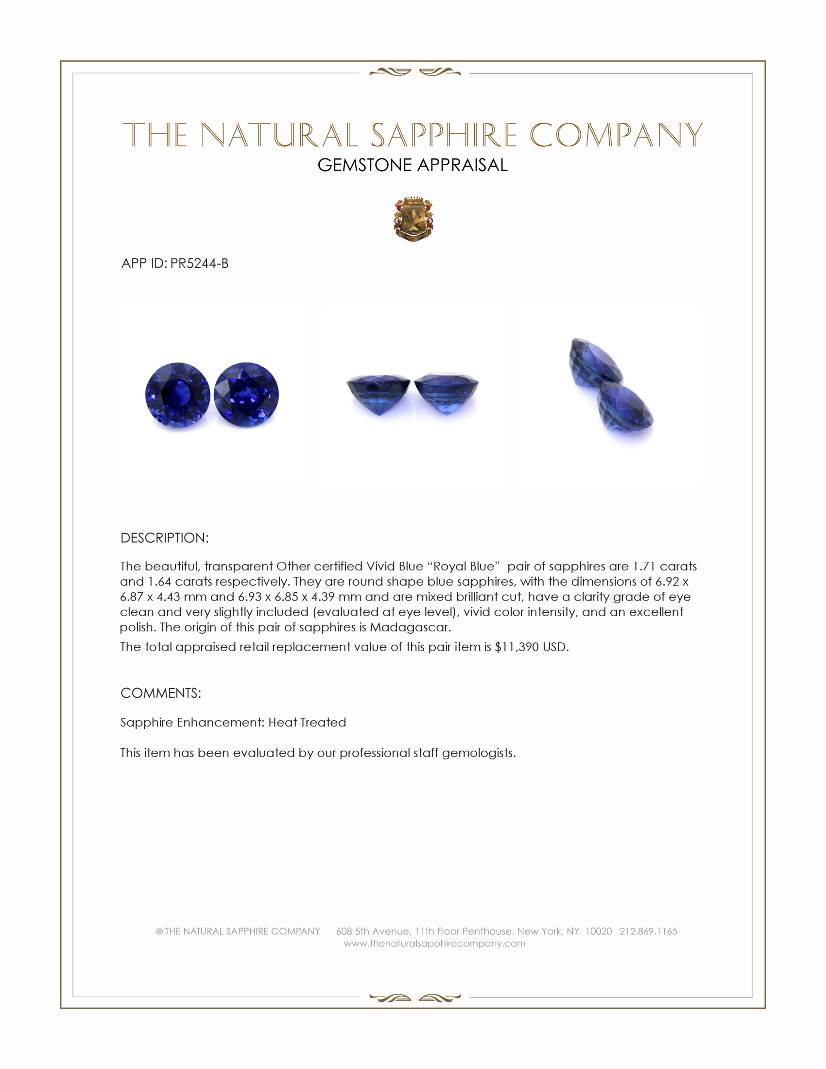 3.35 Ct.Tw. Blue Sapphire Pair from Madagascar