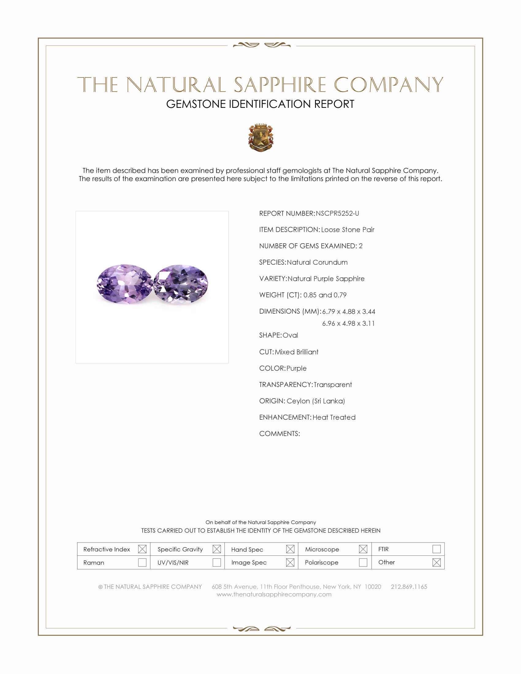 1.64 Ct.Tw. Purple Sapphire Pair from Ceylon (Sri Lanka)