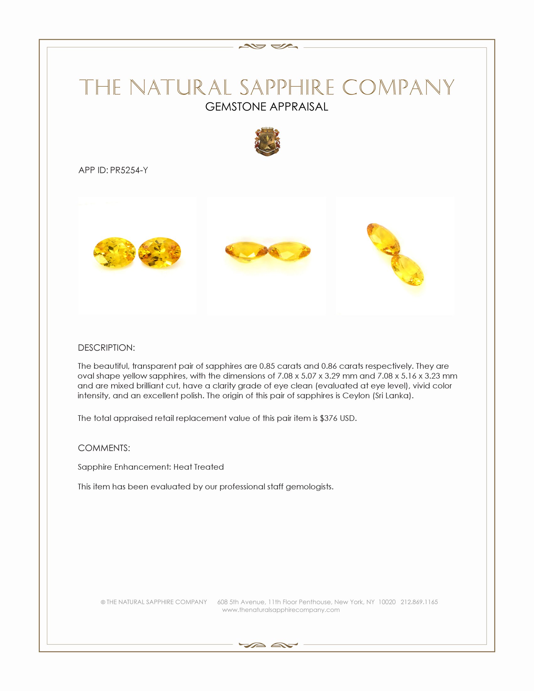 1.71 Ct.Tw. Yellow Sapphire Pair from Ceylon (Sri Lanka)