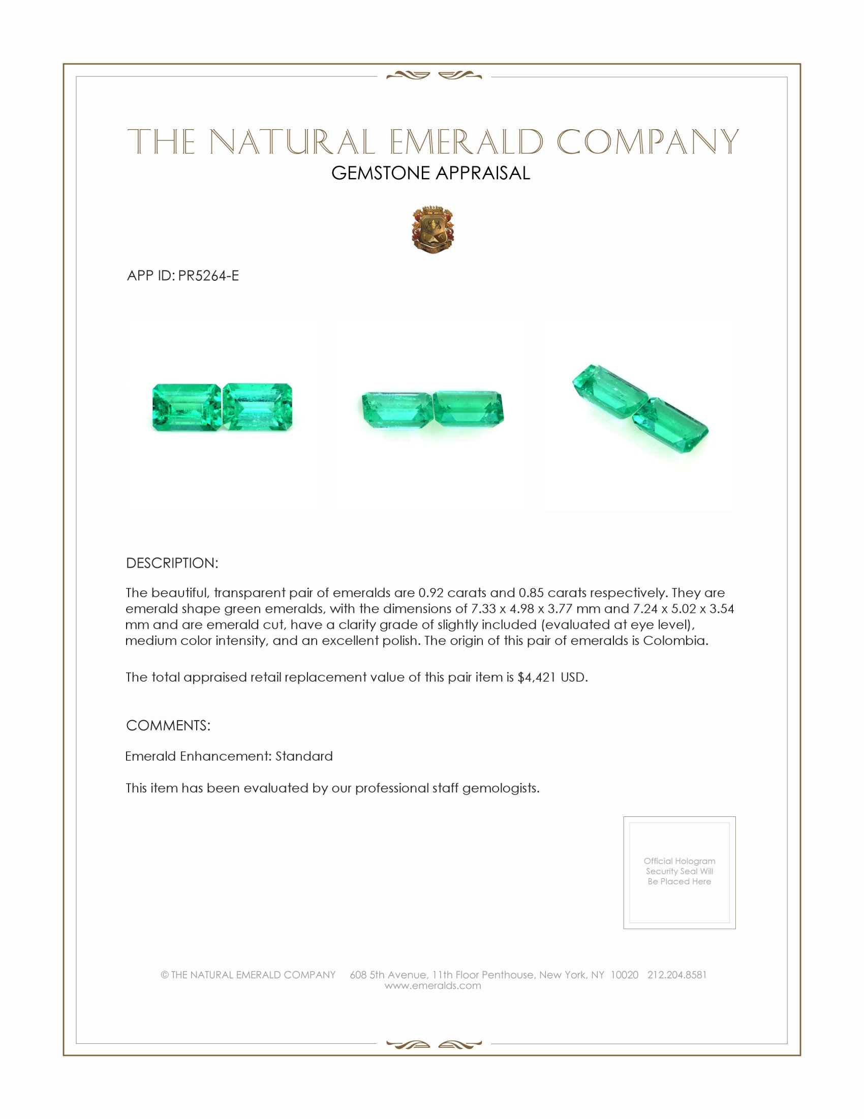 1.77 Ct.Tw. Emerald Pair from Colombia