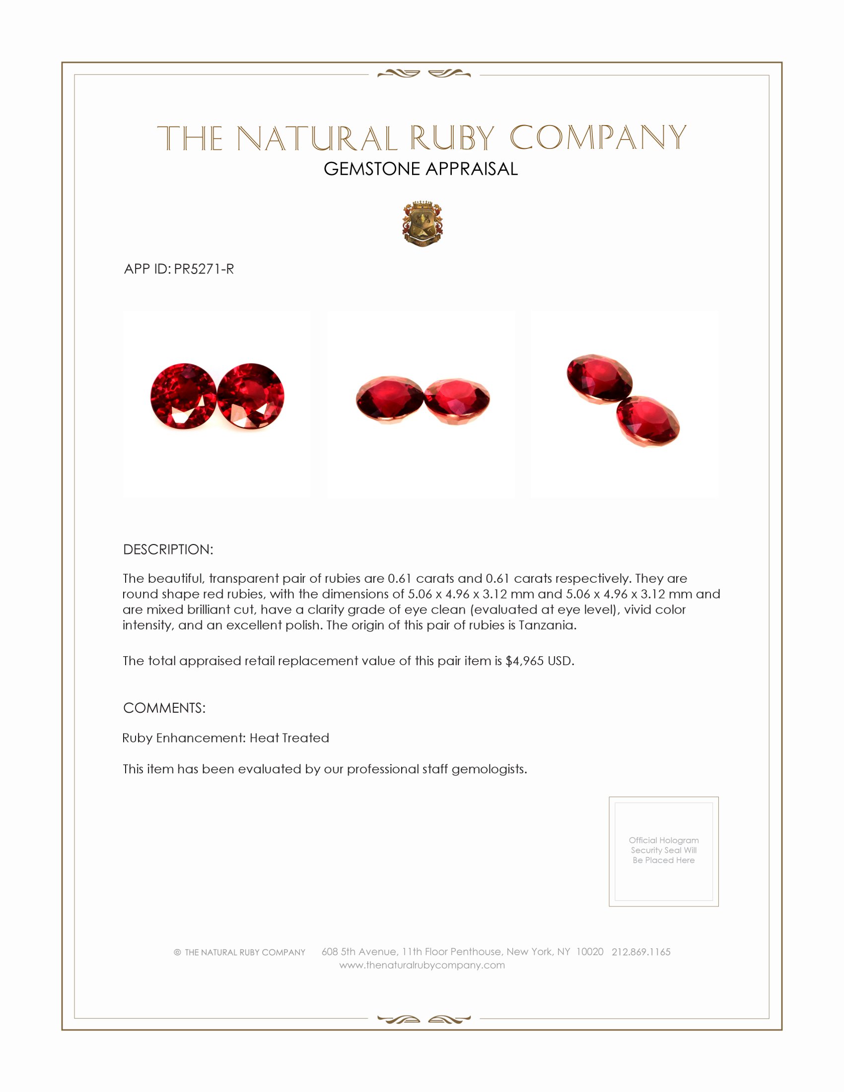 1.22 Ct.Tw. Ruby Pair from Tanzania