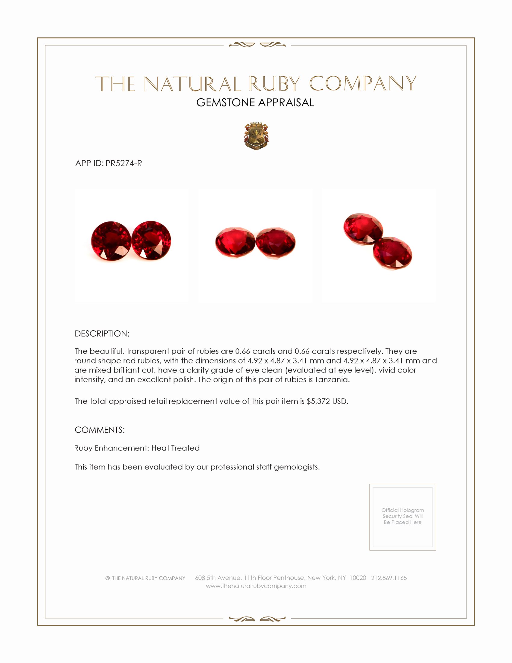 1.32 Ct.Tw. Ruby Pair from Tanzania
