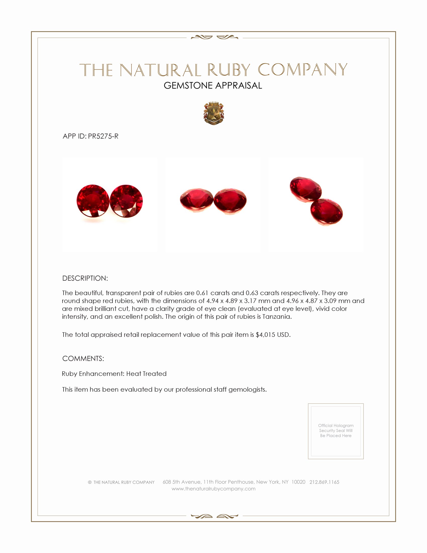 1.24 Ct.Tw. Ruby Pair from Tanzania