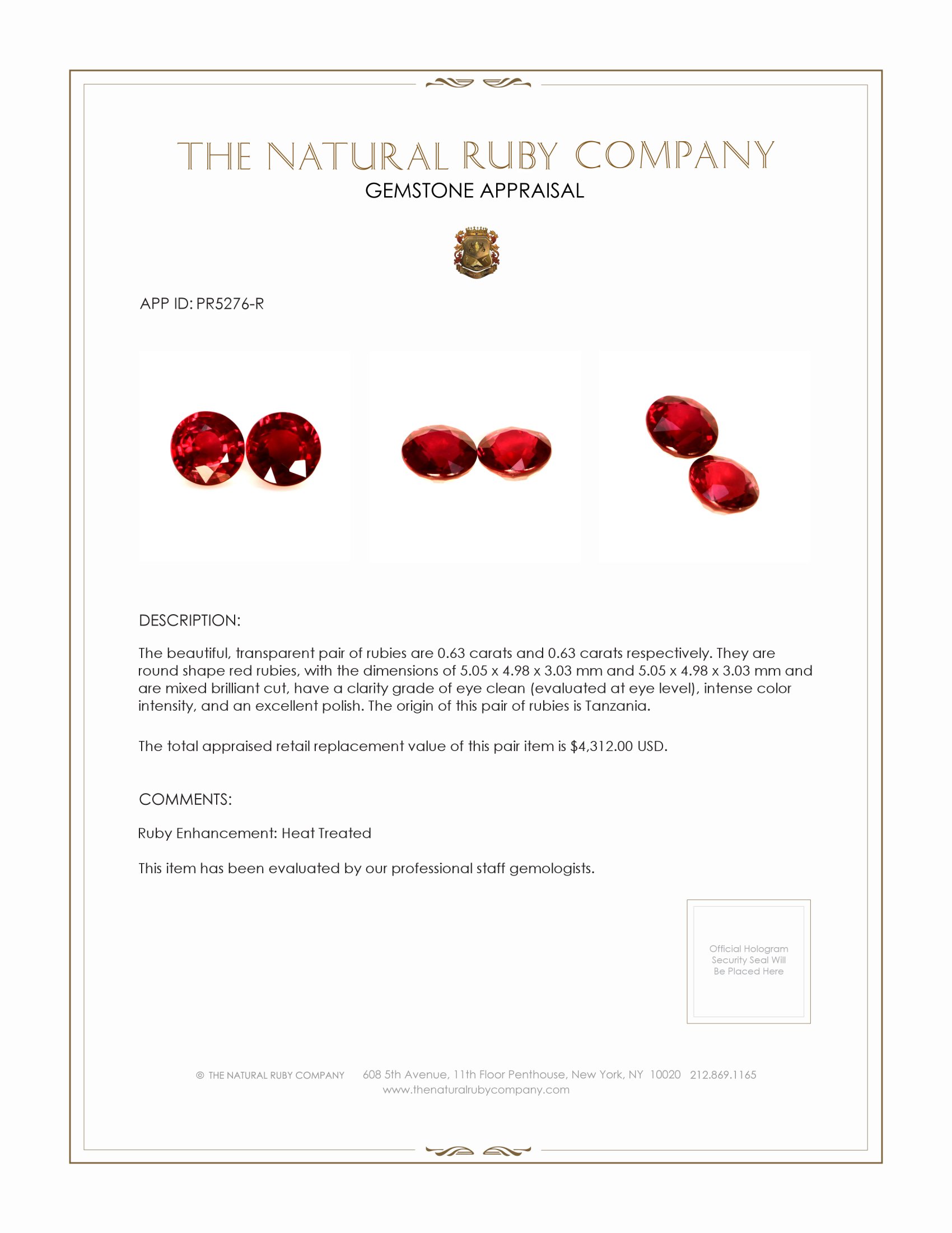 1.26 Ct.Tw. Ruby Pair from Tanzania