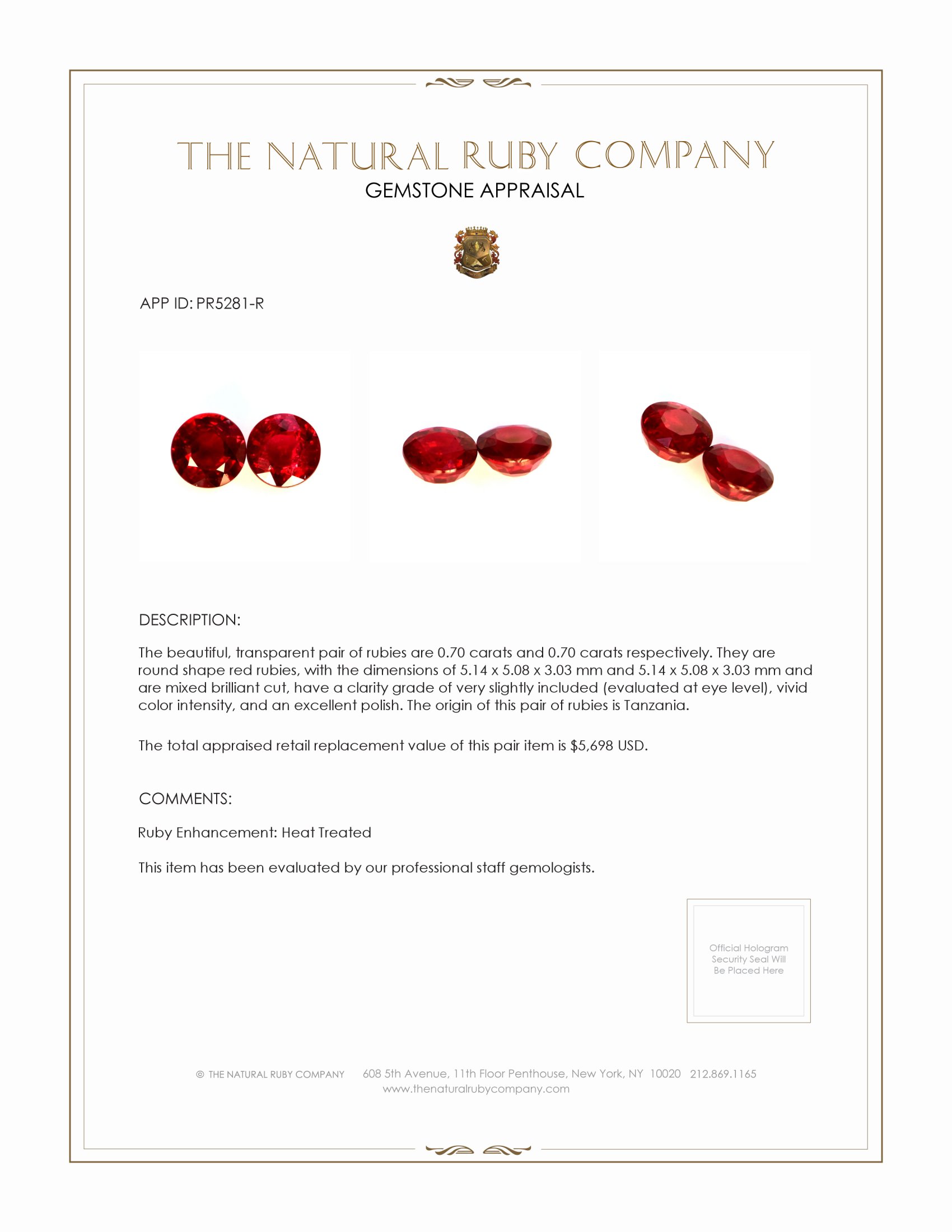 1.40 Ct.Tw. Ruby Pair from Tanzania