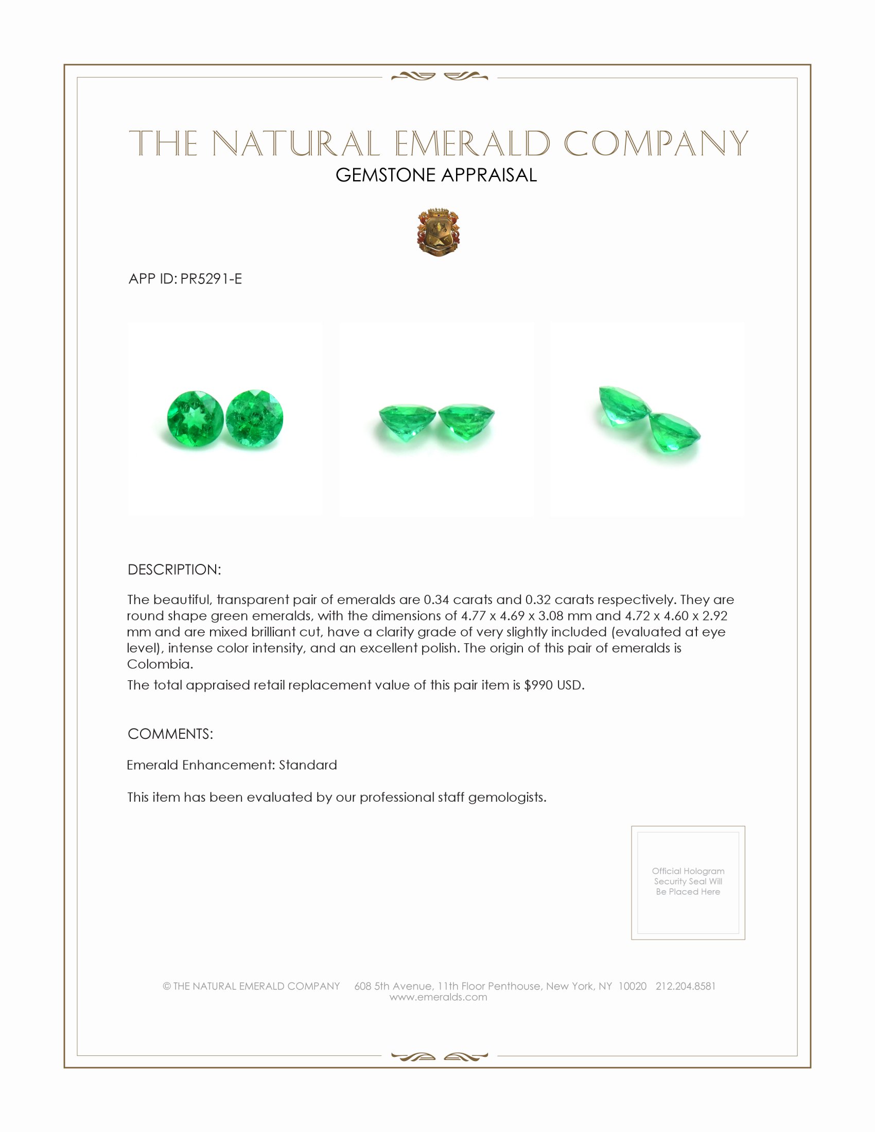 0.66 Ct.Tw. Emerald Pair from Colombia
