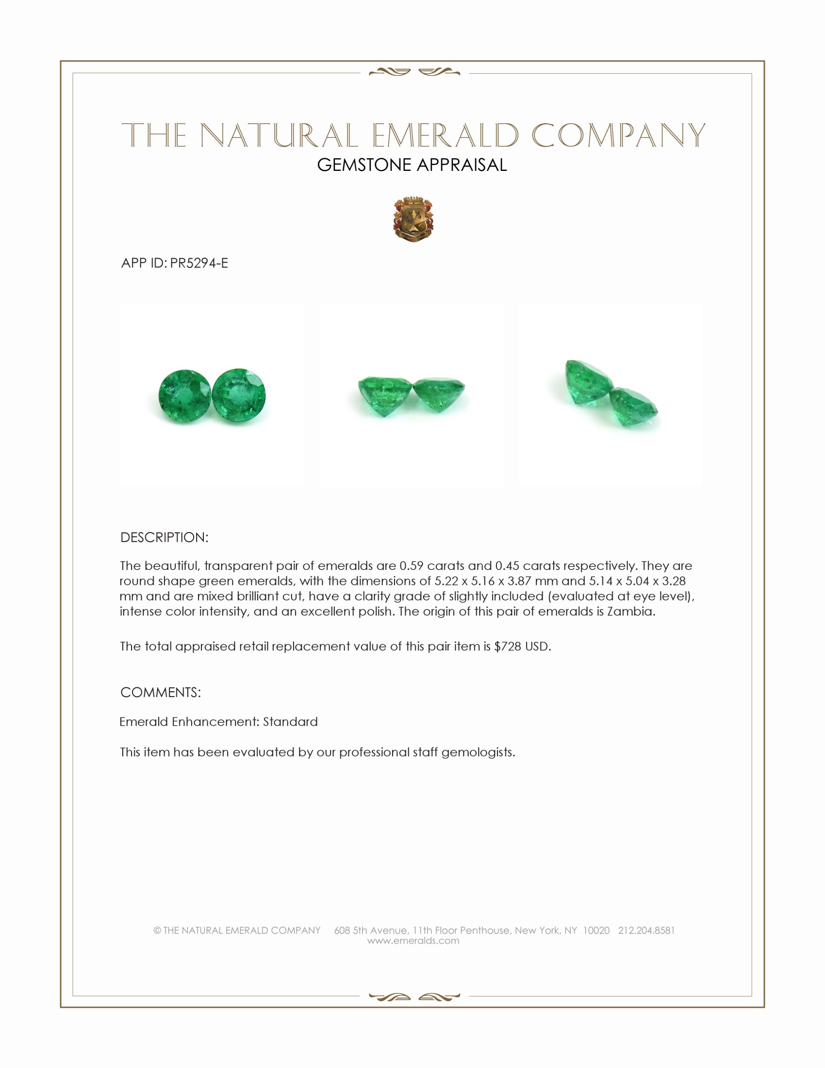 1.04 Ct.Tw. Emerald Pair from Zambia