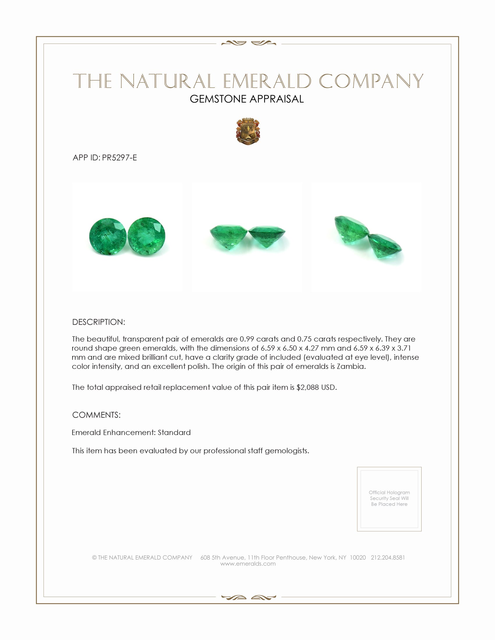 1.74 Ct.Tw. Emerald Pair from Zambia