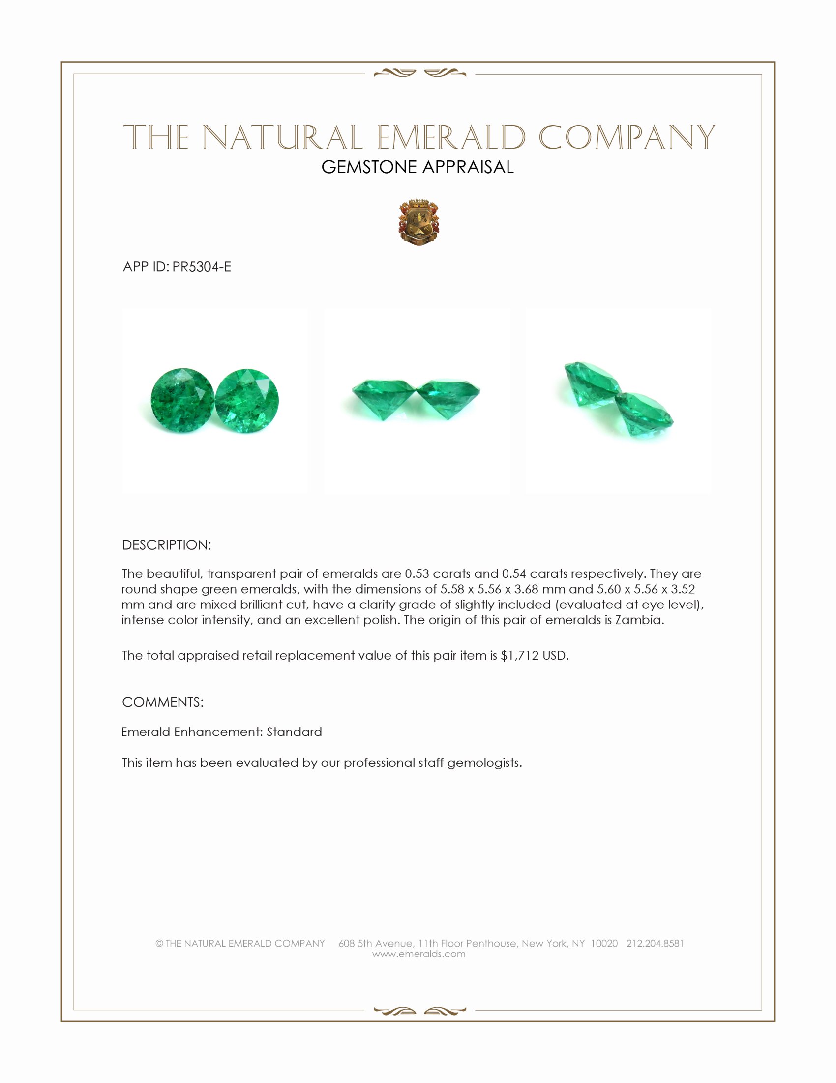 1.07 Ct.Tw. Emerald Pair from Zambia