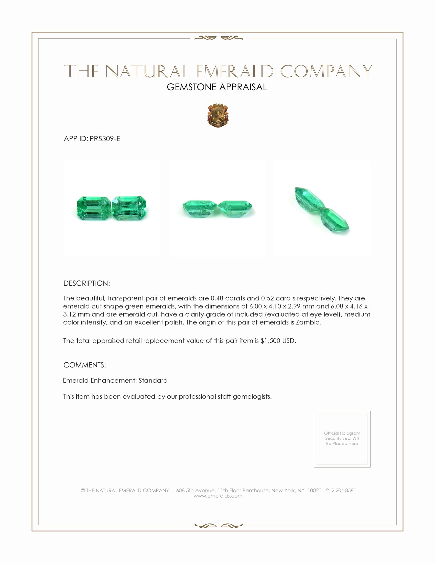 1.00 Ct.Tw. Emerald Pair from Zambia