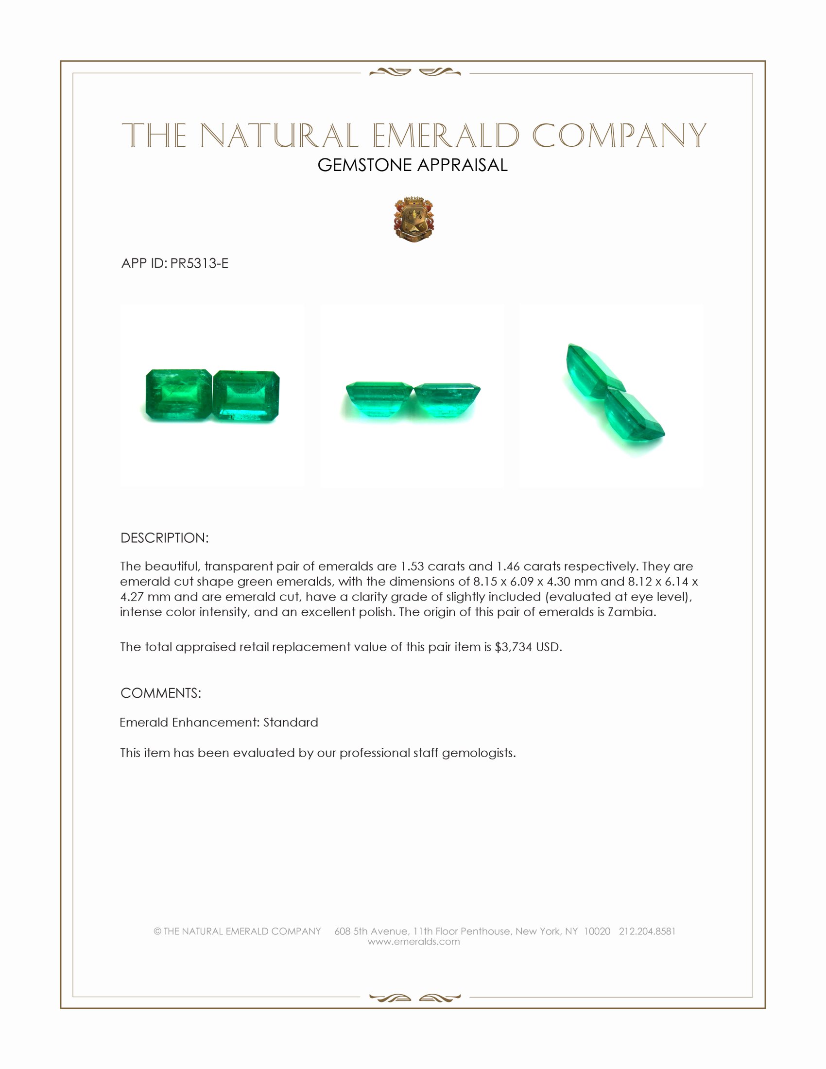 2.99 Ct.Tw. Emerald Pair from Zambia