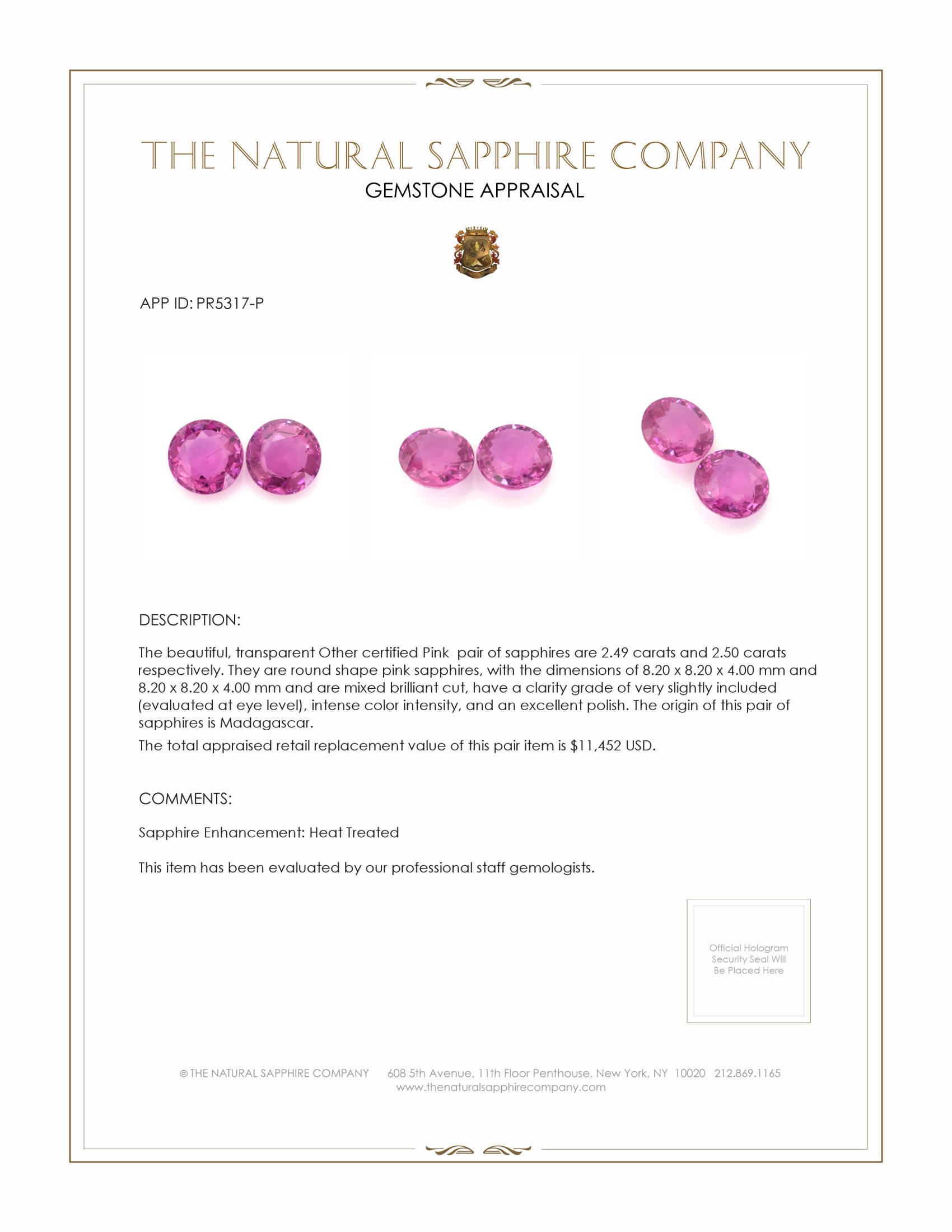 4.99 Ct.Tw. Pink Sapphire Pair from Madagascar