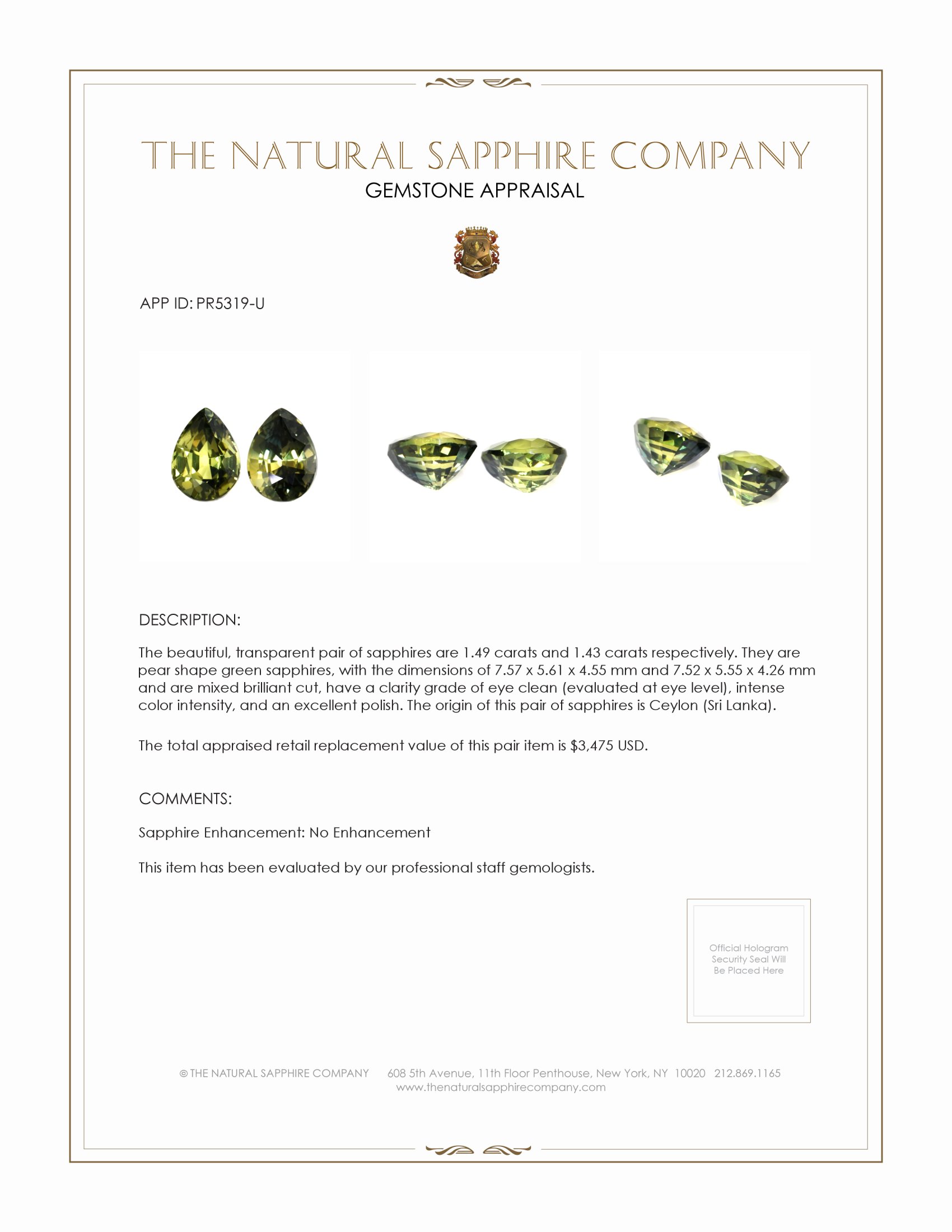 2.92 Ct.Tw. Green Sapphire Pair from Ceylon (Sri Lanka)
