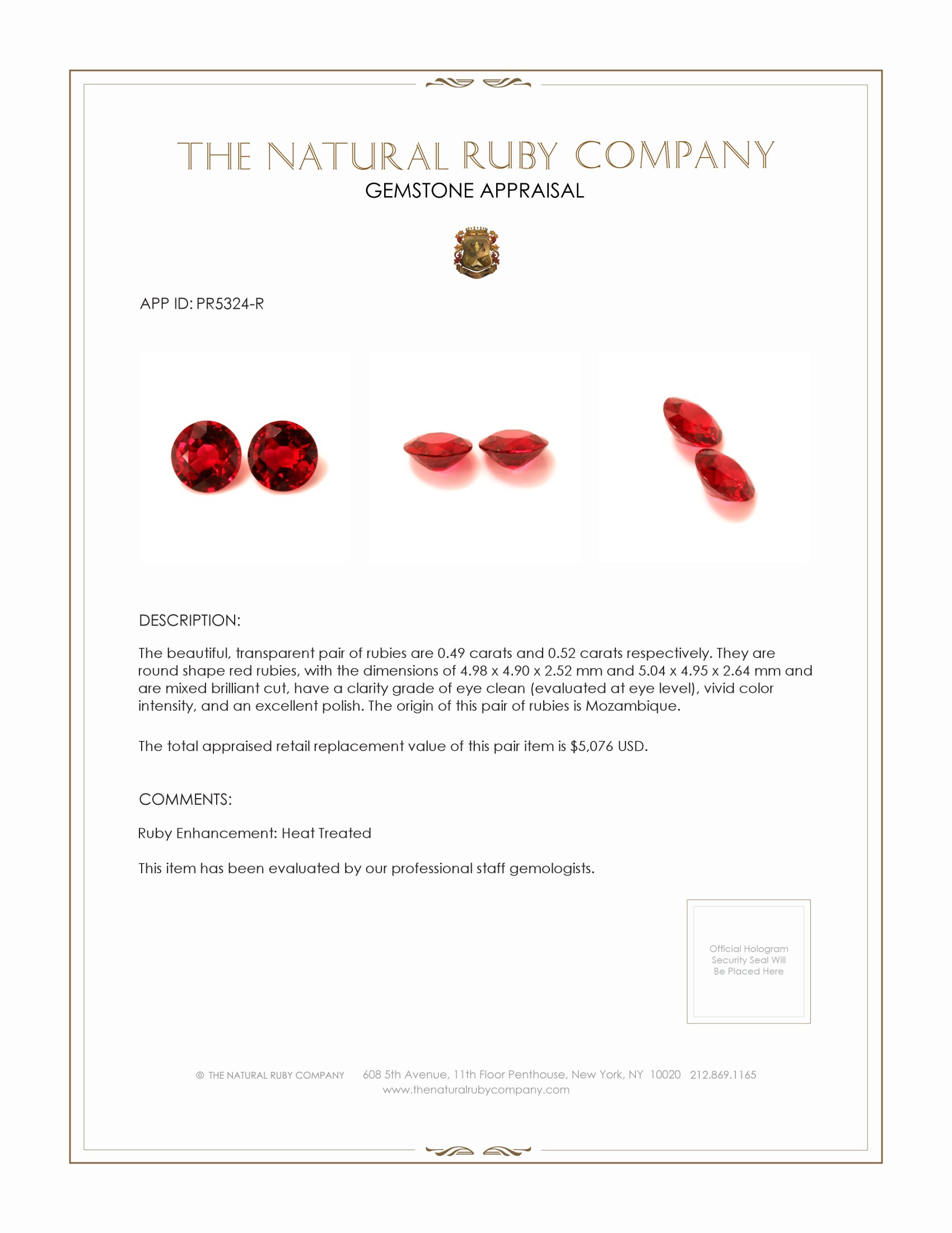 1.01 Ct.Tw. Ruby Pair from Mozambique