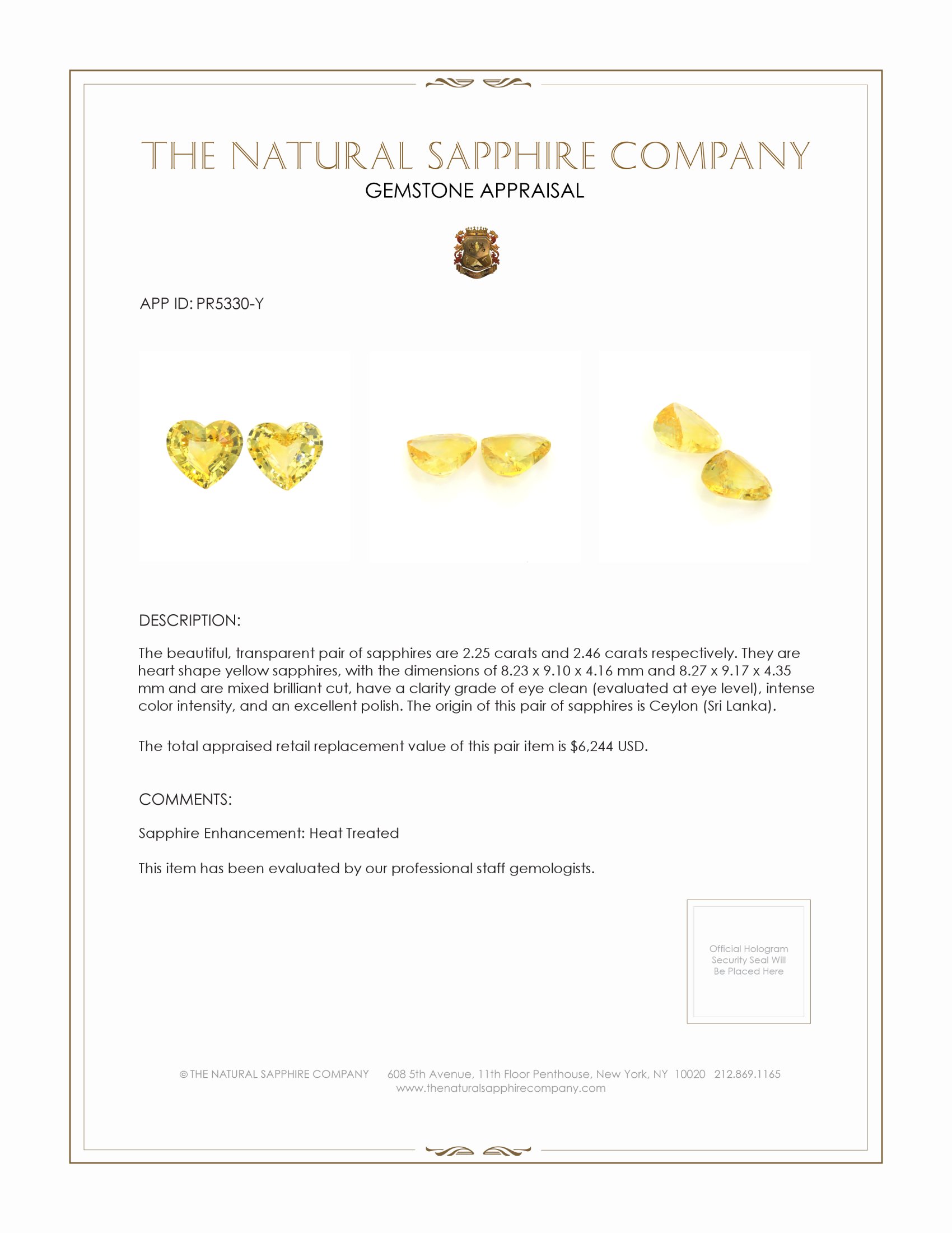 4.71 Ct.Tw. Yellow Sapphire Pair from Ceylon (Sri Lanka)