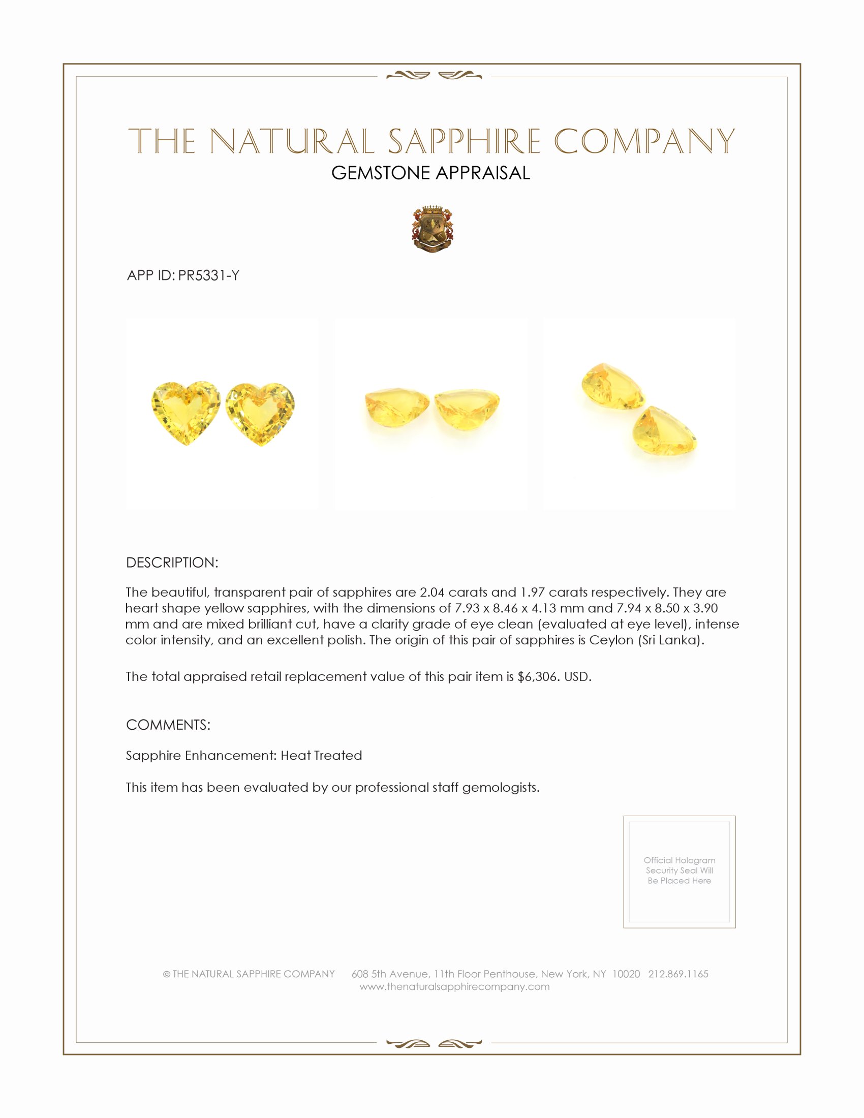 4.01 Ct.Tw. Yellow Sapphire Pair from Ceylon (Sri Lanka)