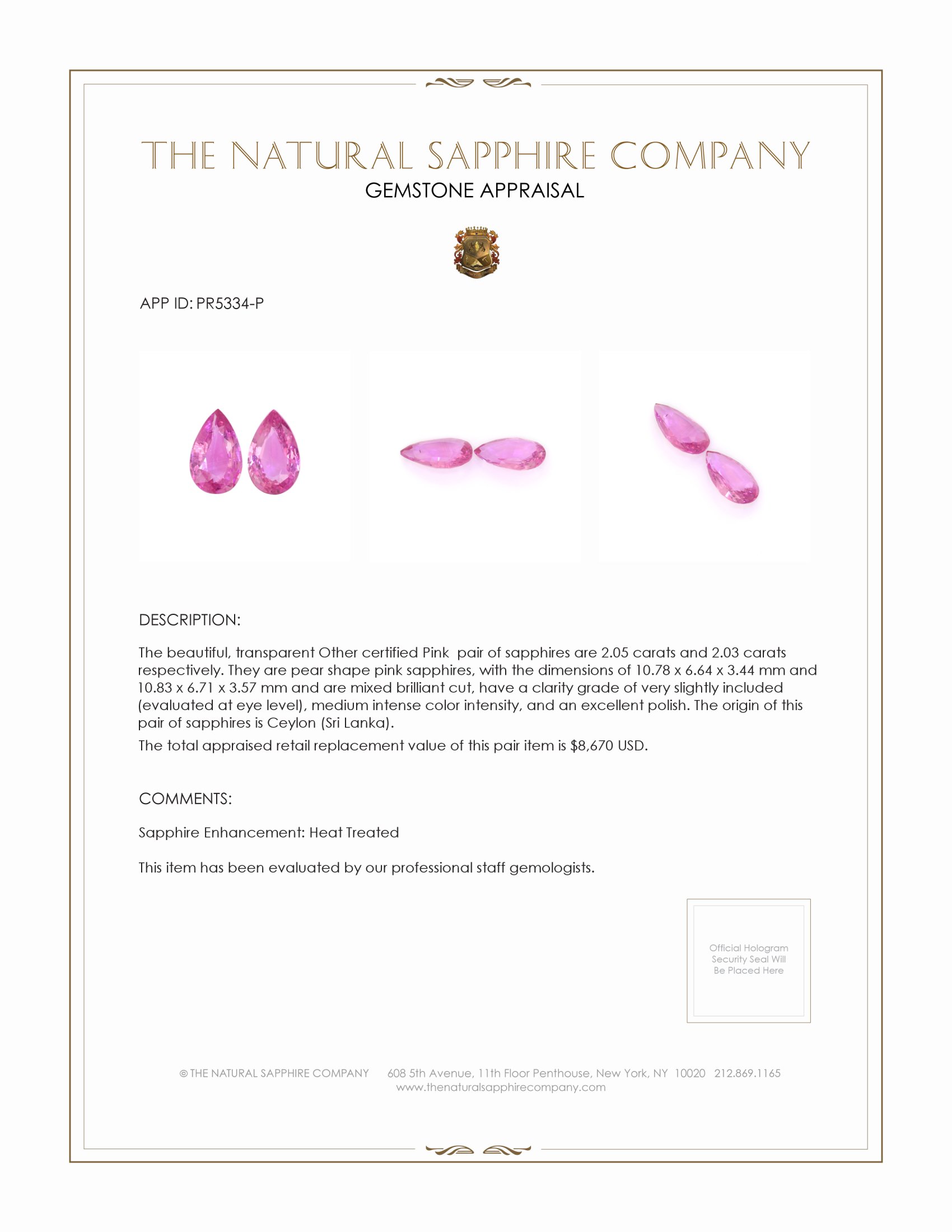 4.08 Ct.Tw. Pink Sapphire Pair from Ceylon (Sri Lanka)