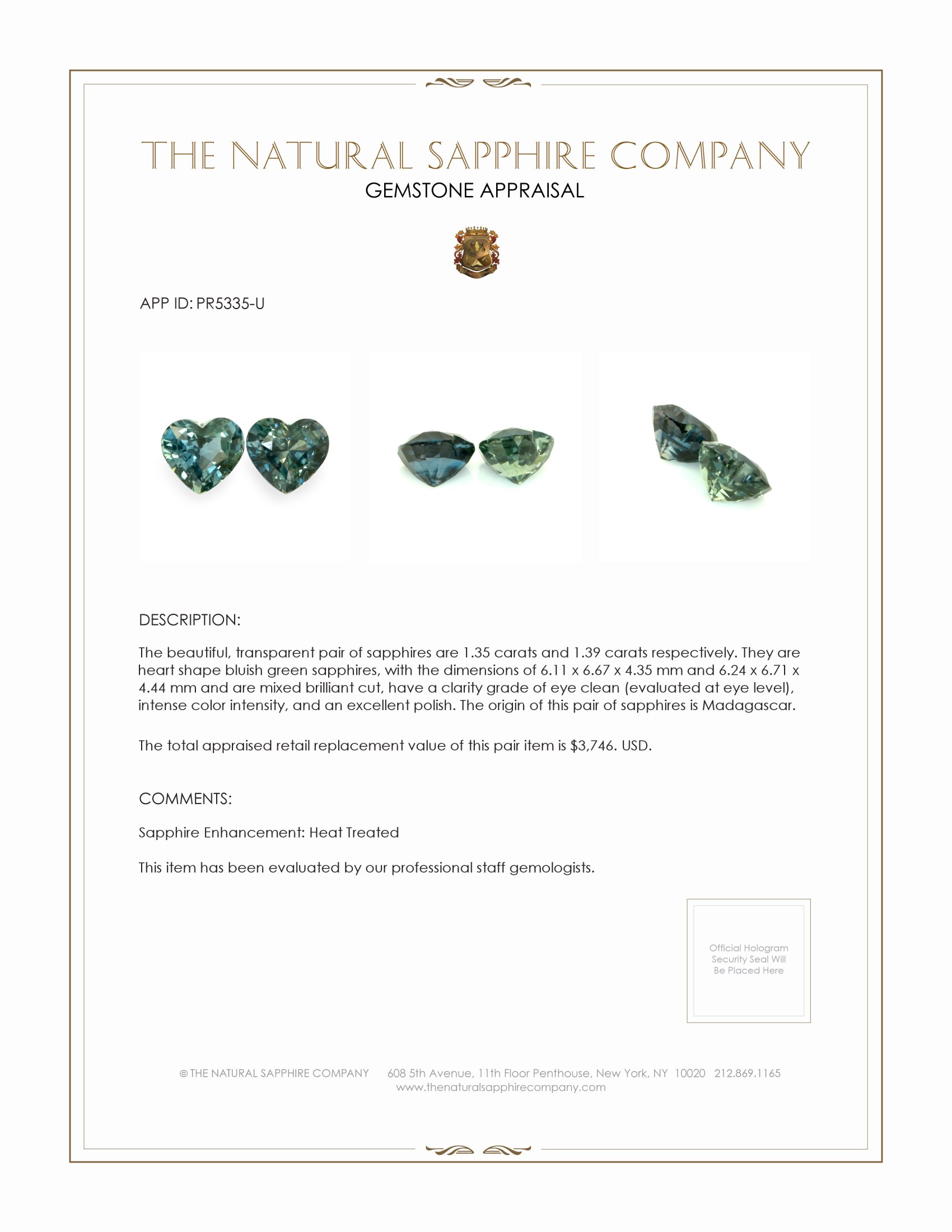 2.74 Ct.Tw. Bluish Green Sapphire Pair from Madagascar