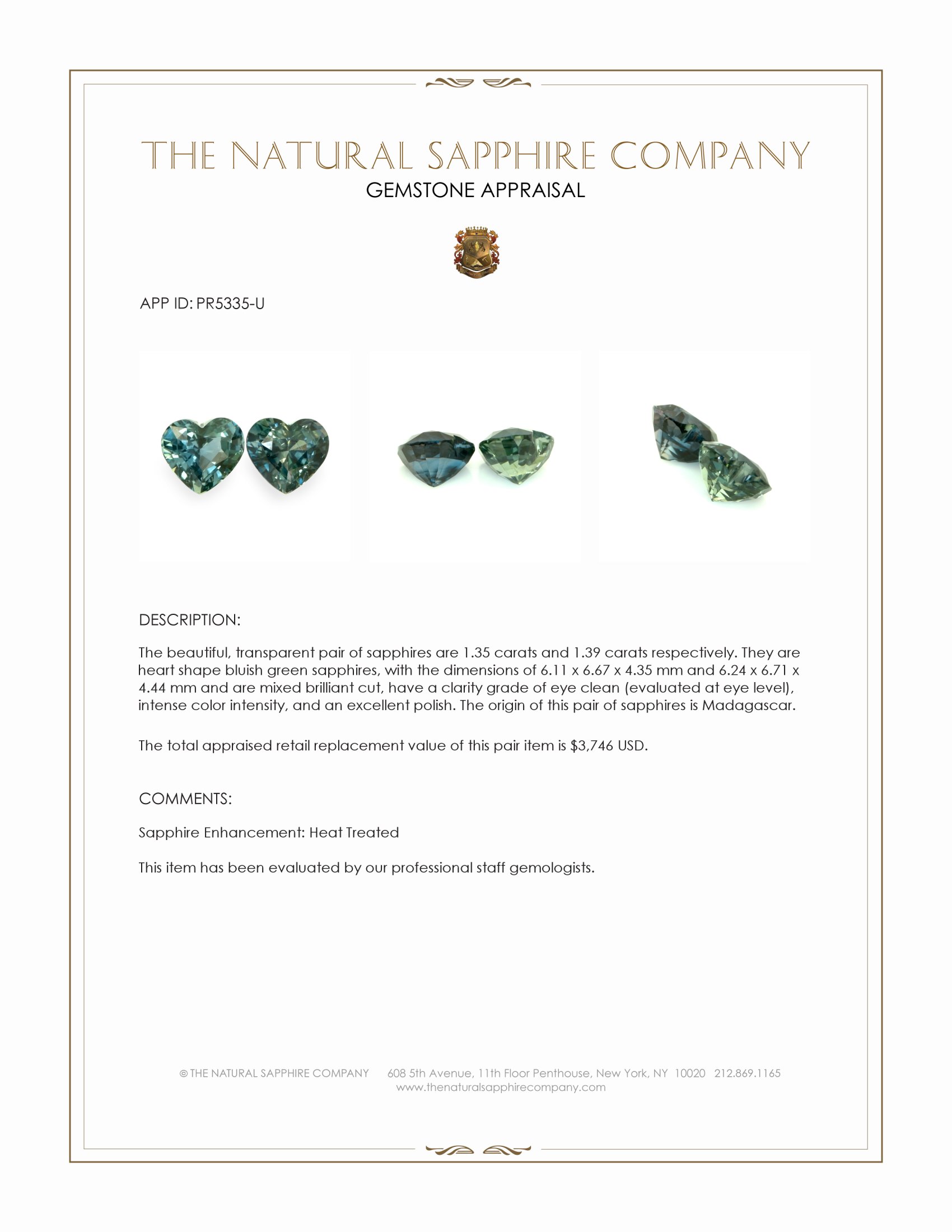 2.74 Ct.Tw. Bluish Green Sapphire Pair from Madagascar