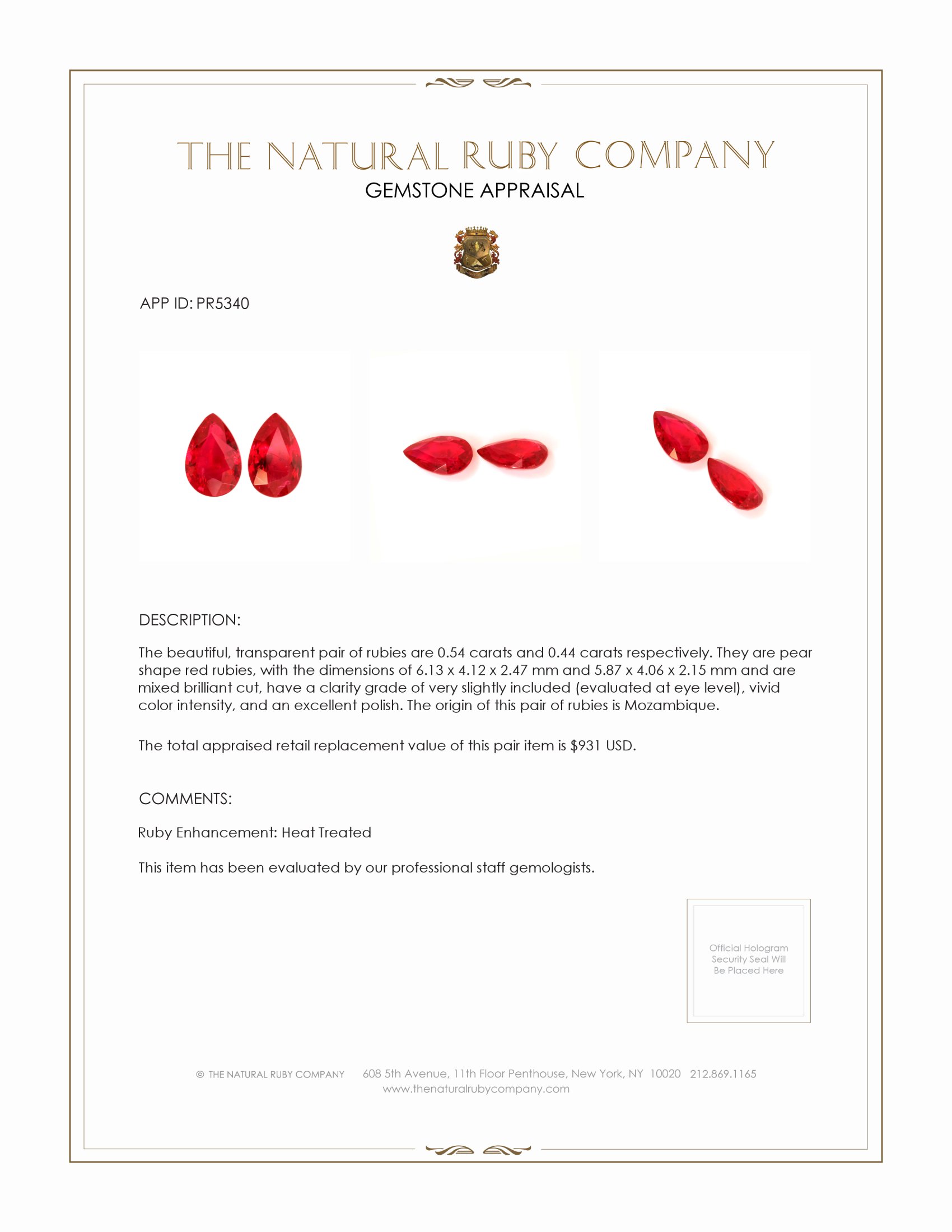 0.98 Ct.Tw. Ruby Pair from Mozambique
