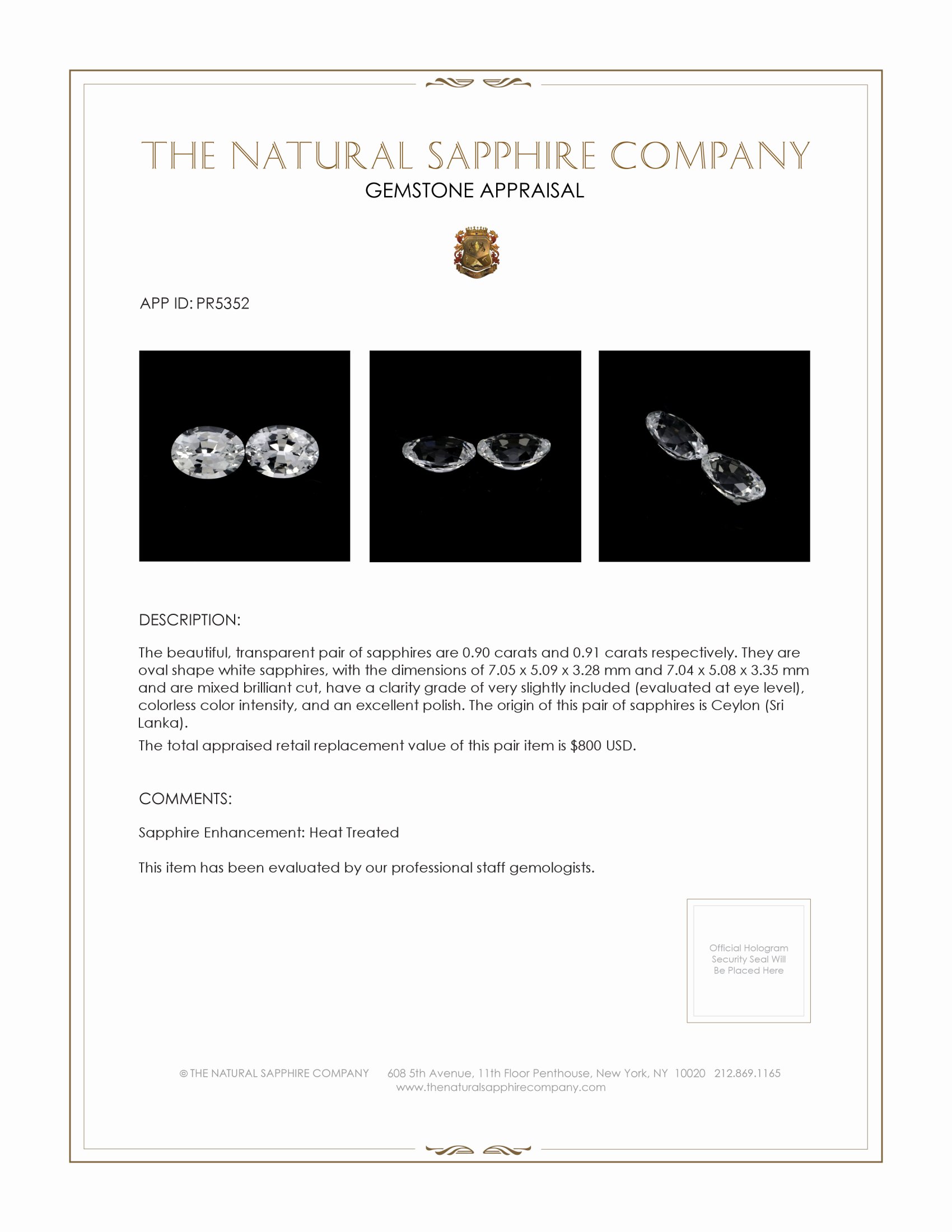 1.81 Ct.Tw. White Sapphire Pair from Ceylon (Sri Lanka)